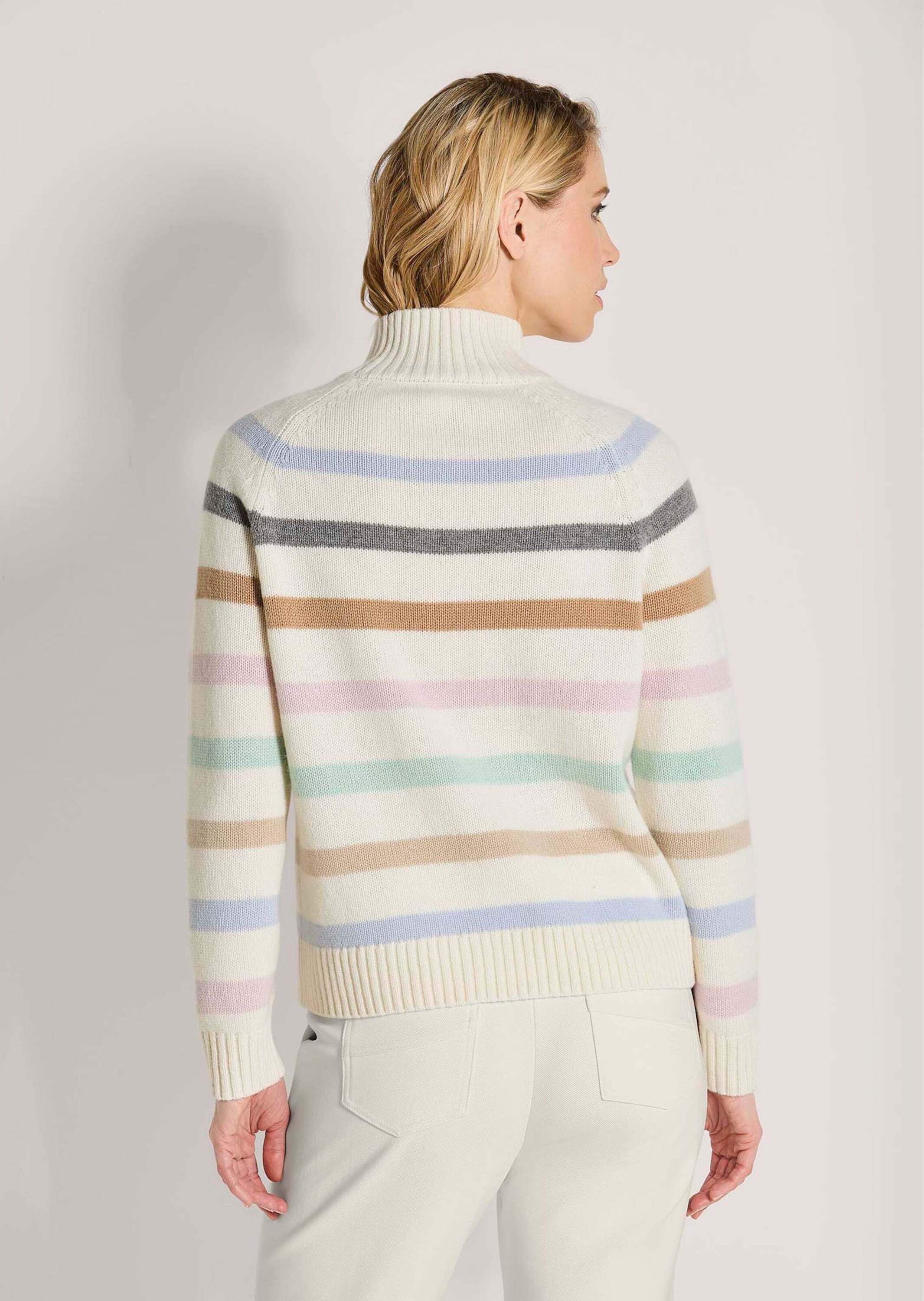 MADELEINE Strickpullover Wollpullover im Streifen-Look Kaschmirpullover mit Stehkragen und Langarm