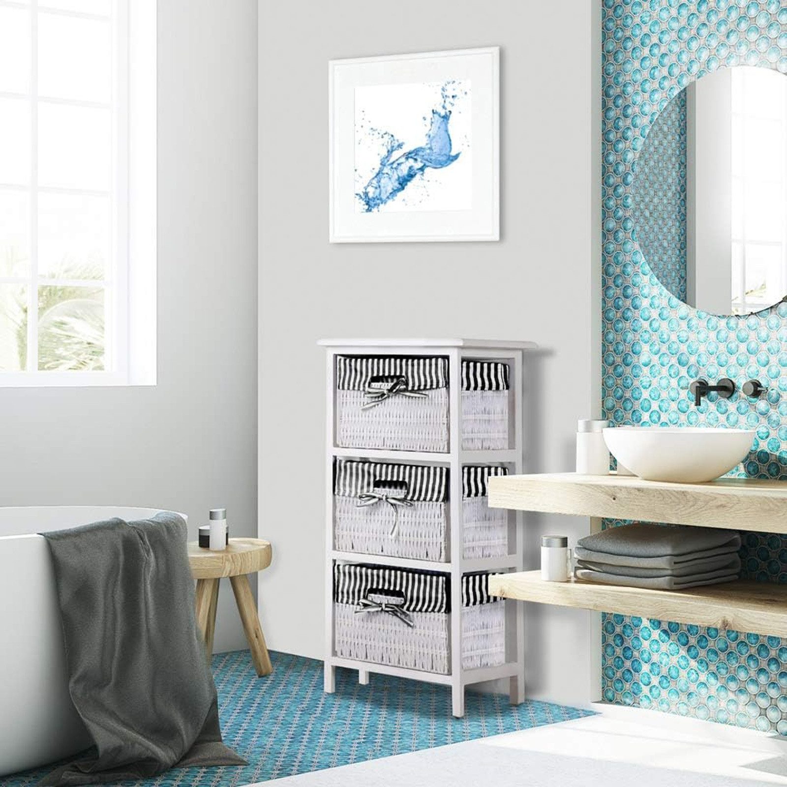 HTI-Living Badregal Regal mit 3 Körben Mia Landhaus Weiß Schwarz, Stück 1-t günstig online kaufen