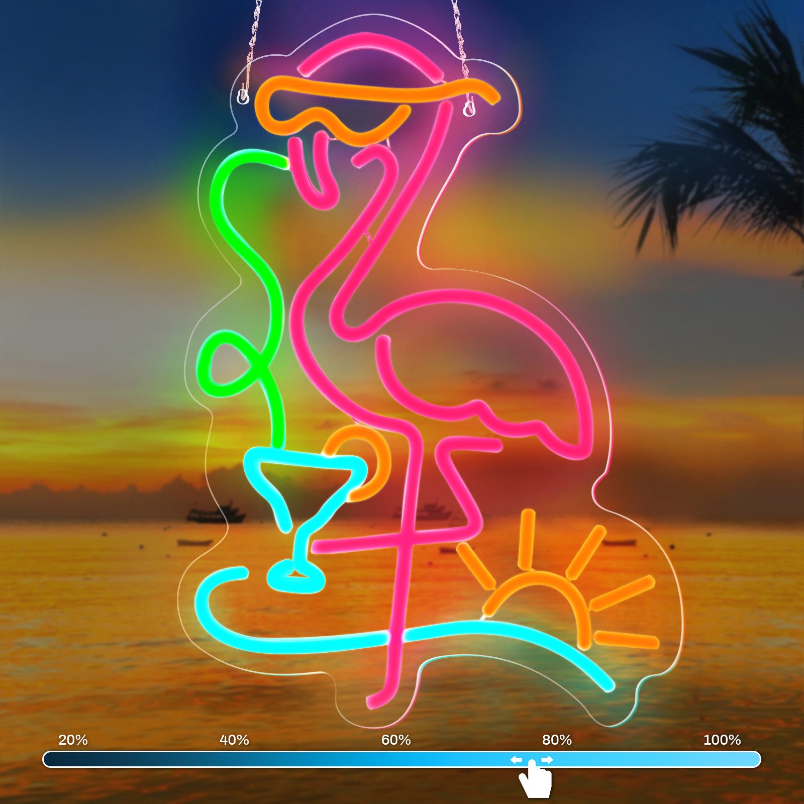 MUPOO LED Dekolicht LED Flamingo Neonschild dimmbar,Rosa Flamingo Cocktails Neon Schilder, 5 Helligkeitsstufen + Batterie Box, Tropisches LED-Neonlicht, 5 Helligkeitsstufen,mit Batterie Box
