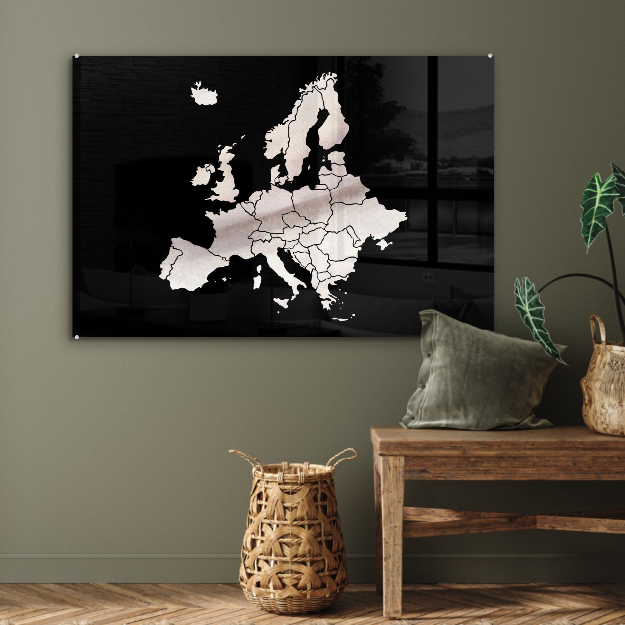 Acrylglasbild MuchoWow Europa (1 Schlafzimmer Karte - St), Wohnzimmer Acrylglasbilder Weiß, - &