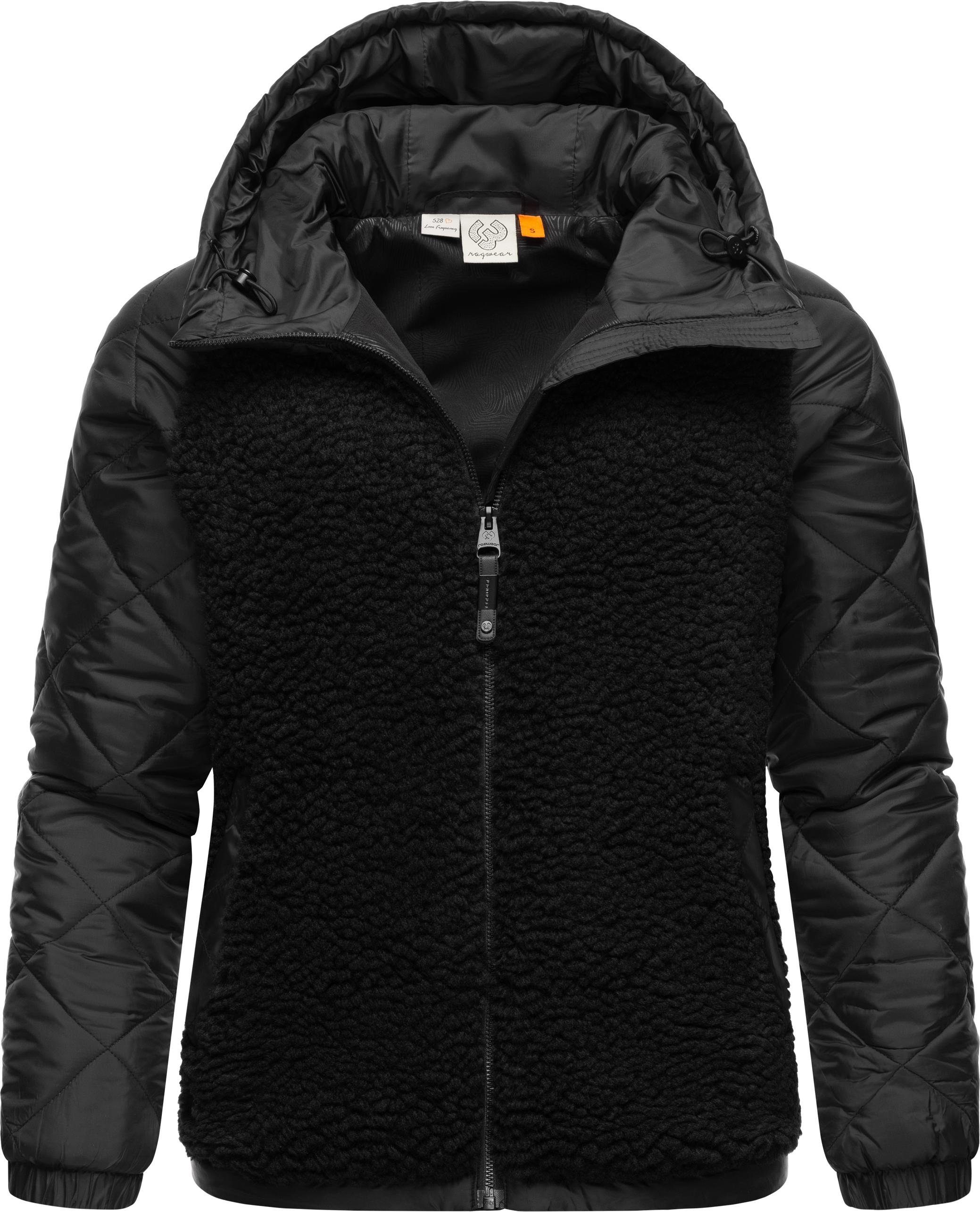 Ragwear Outdoorjacke Leeloo Damen Übergangsjacke aus Teddy-Kunstfell mit  gesteppten Ärmeln, Gerader Schnitt mit Länge bis über die Hüfte und Gummizug