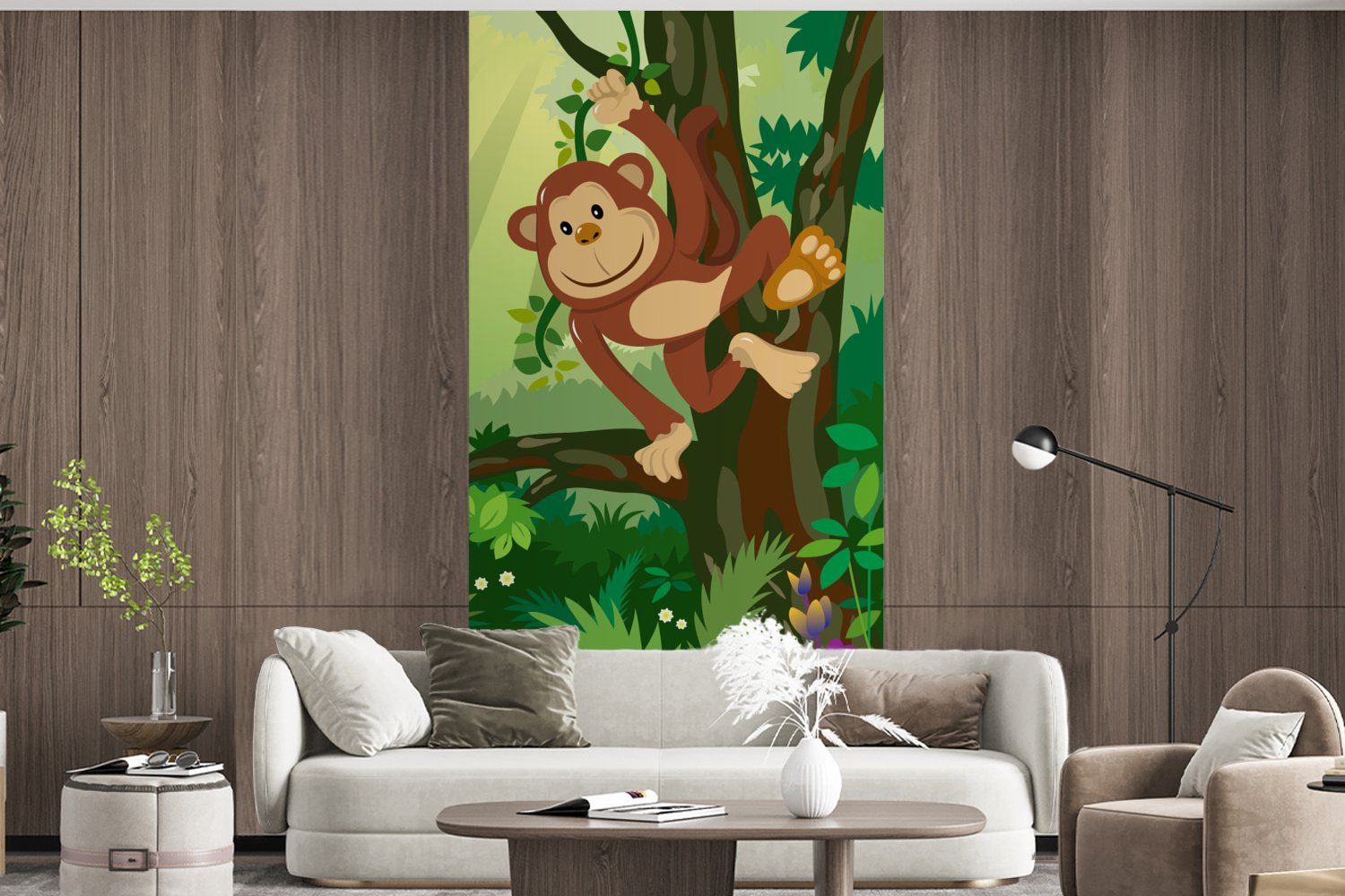 Wohnzimmer - Affe Kinder, (2 Küche, Vliestapete Matt, bedruckt, - für Mädchen Blumen MuchoWow Jungen Fototapete Schlafzimmer Dschungel - - Fototapete - St),