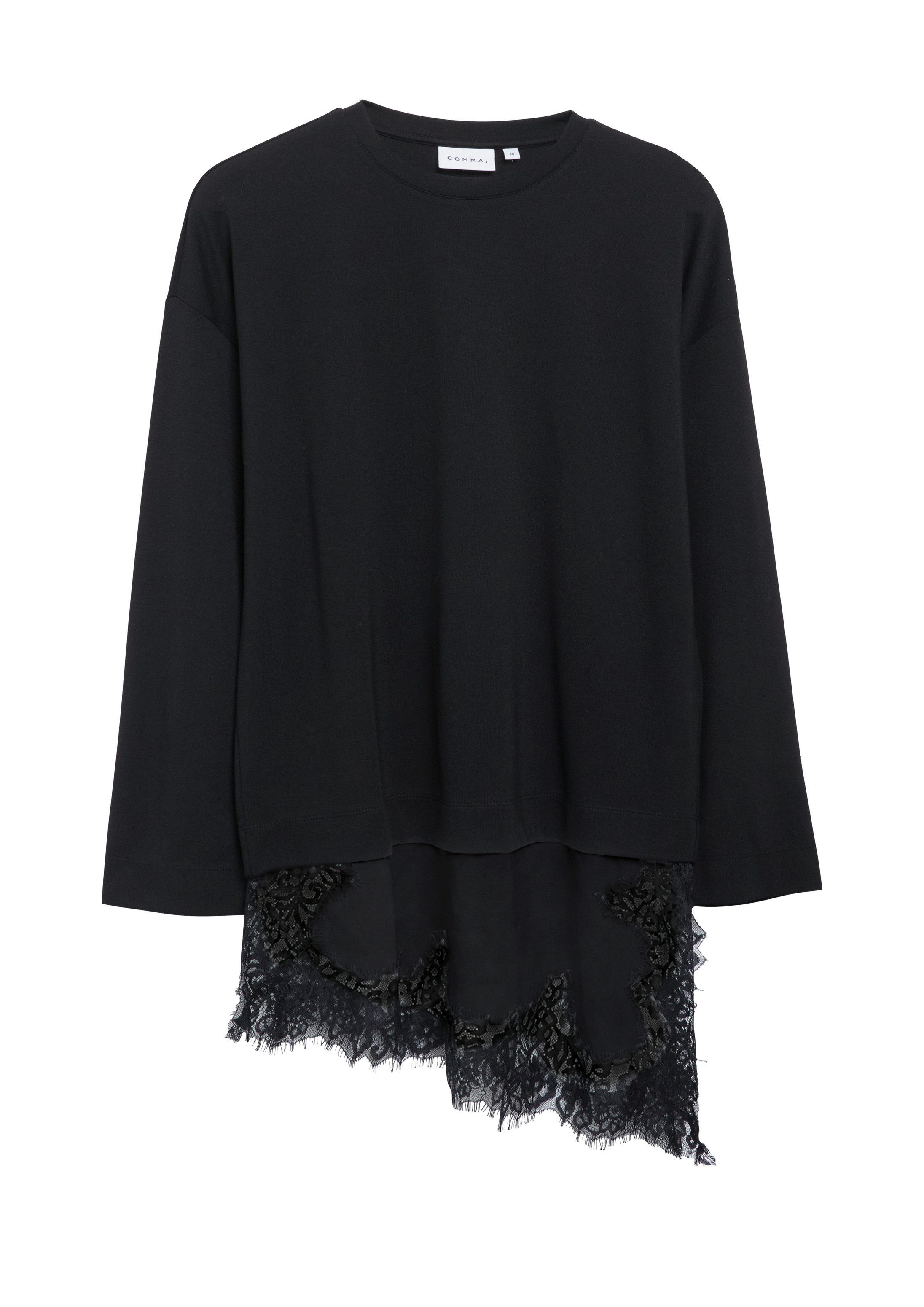 comma Sweatshirt Sweatshirt Asymmetrisches Sweatshirt mit Spitze