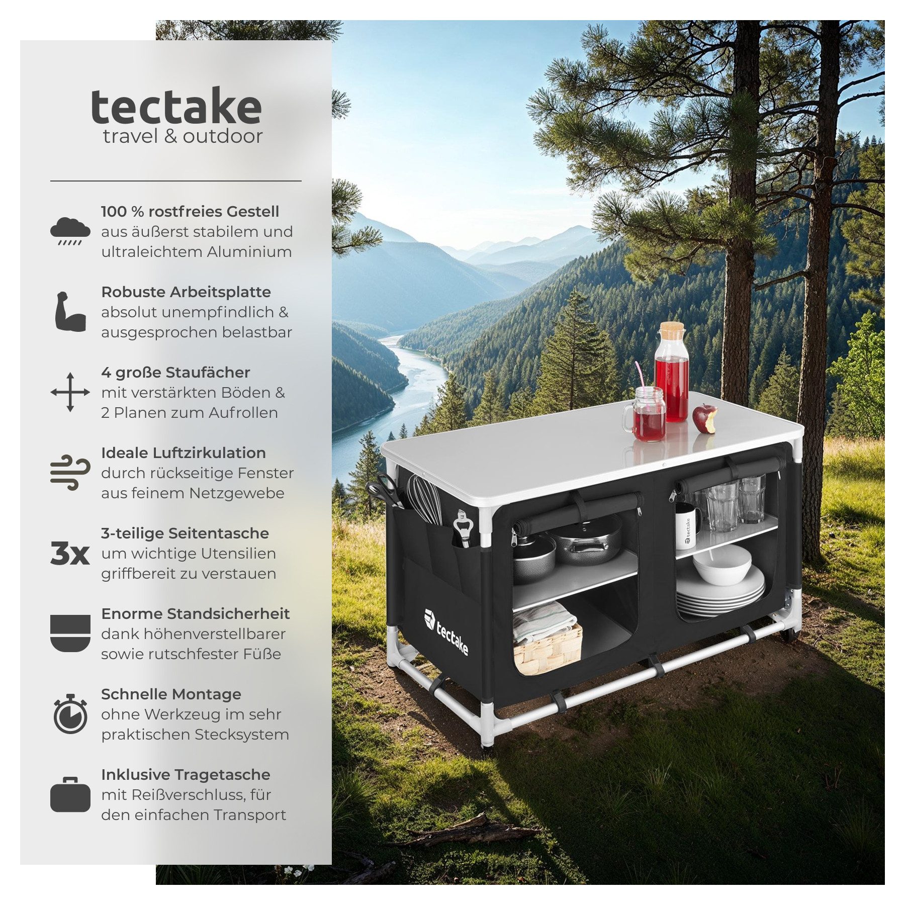 tectake Campingtisch Campingschrank Komfort mit 4 günstig online kaufen