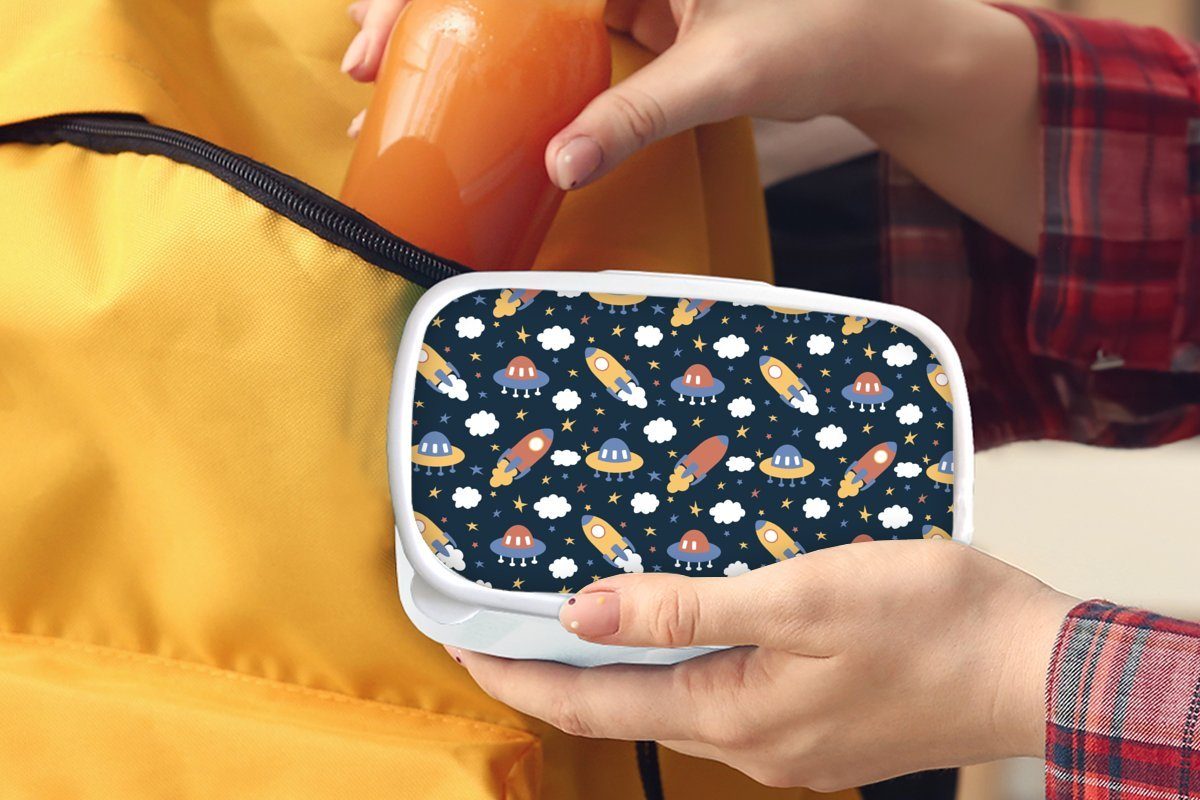 Brotdose, Erwachsene, Design - für Lunchbox Sterne, Weltraum Kunststoff, Mädchen (2-tlg), und für und Kinder - weiß Brotbox Jungs MuchoWow