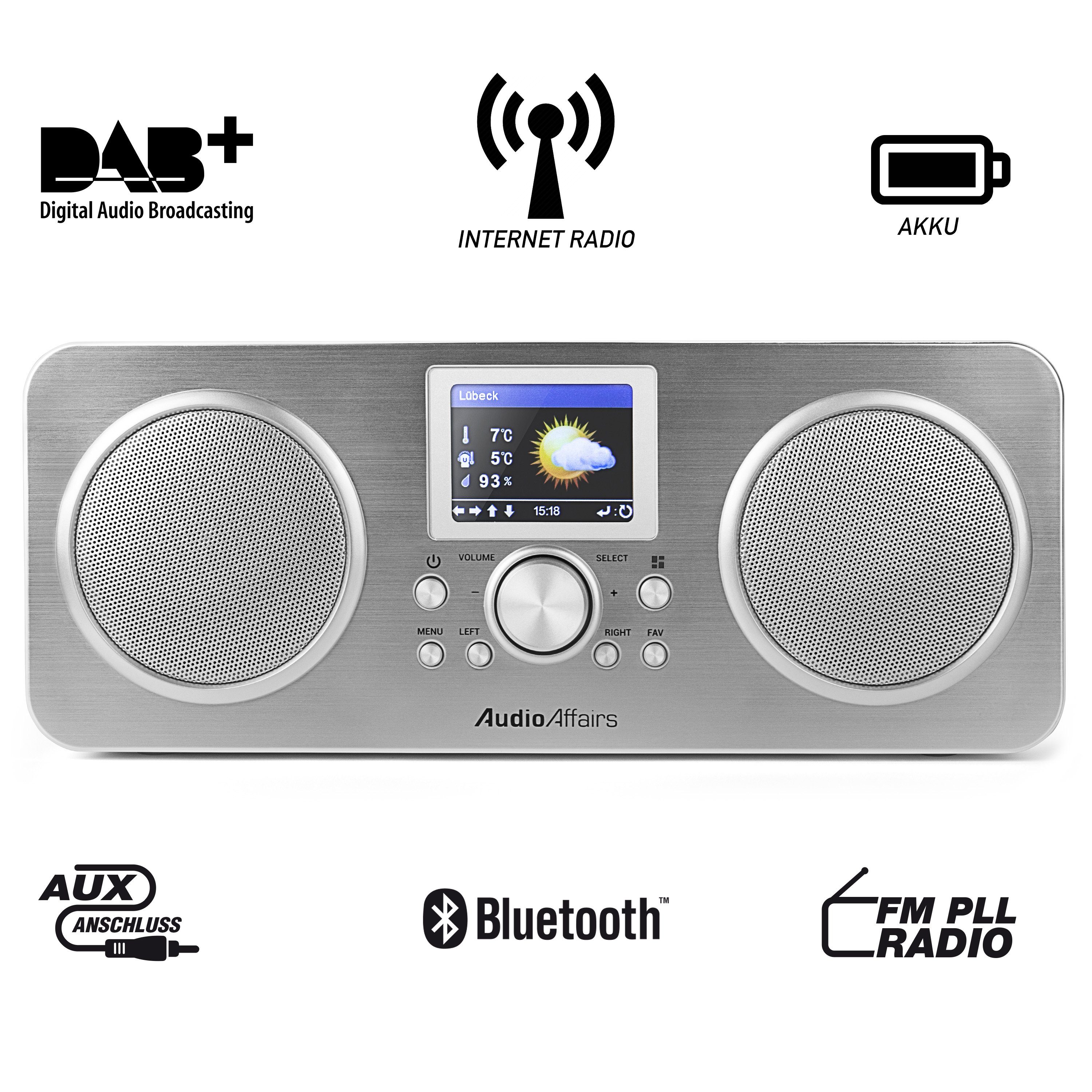 AudioAffairs IR 010 Internet-Radio (Digitalradio (DAB), UKW, Internetradio, 10,00 W, USB-Ladeanschluss mit Powerbank)