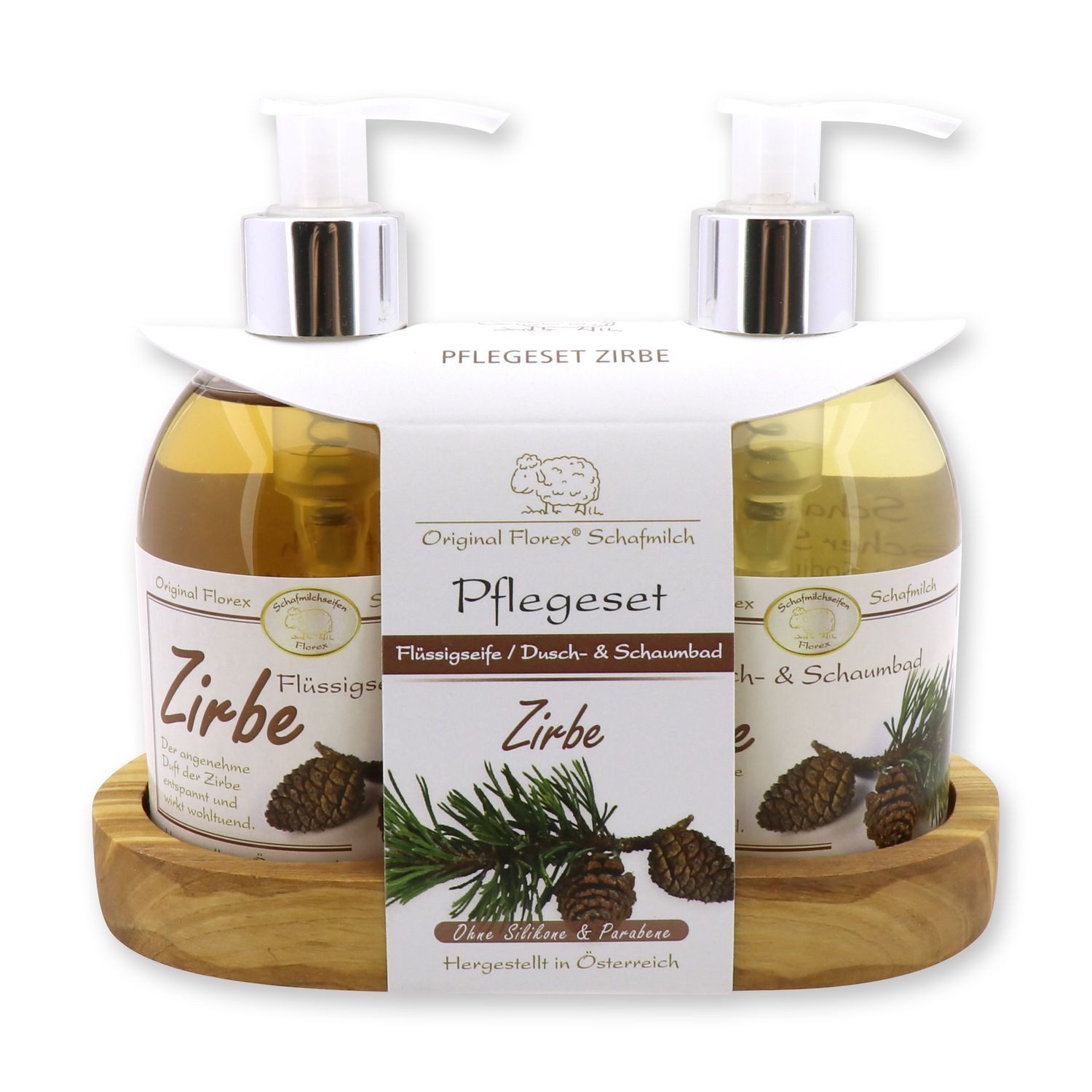 Gerlinde Hofer _ Florex GmbH Hautreinigungs-Set Zirbe 500 ml, 2-tlg., Dusch- & Schaumbad mit Bio Schafmilch