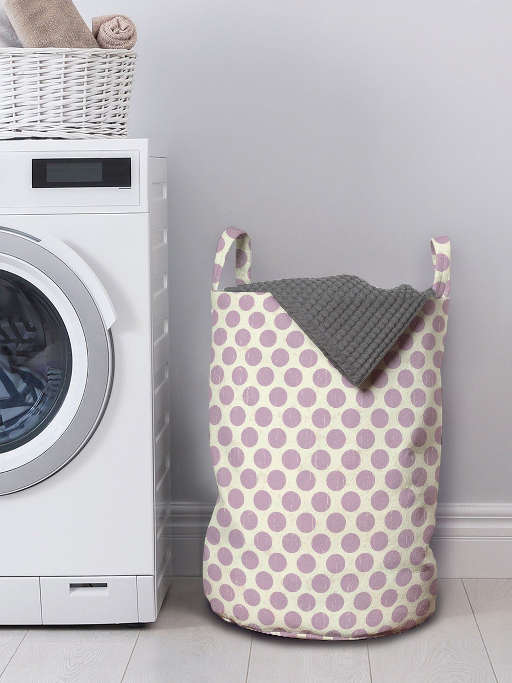 geometrisch Monochrome mit Waschsalons, Kordelzugverschluss Abakuhaus für Wäschesäckchen Tupfen Griffen Wäschekorb