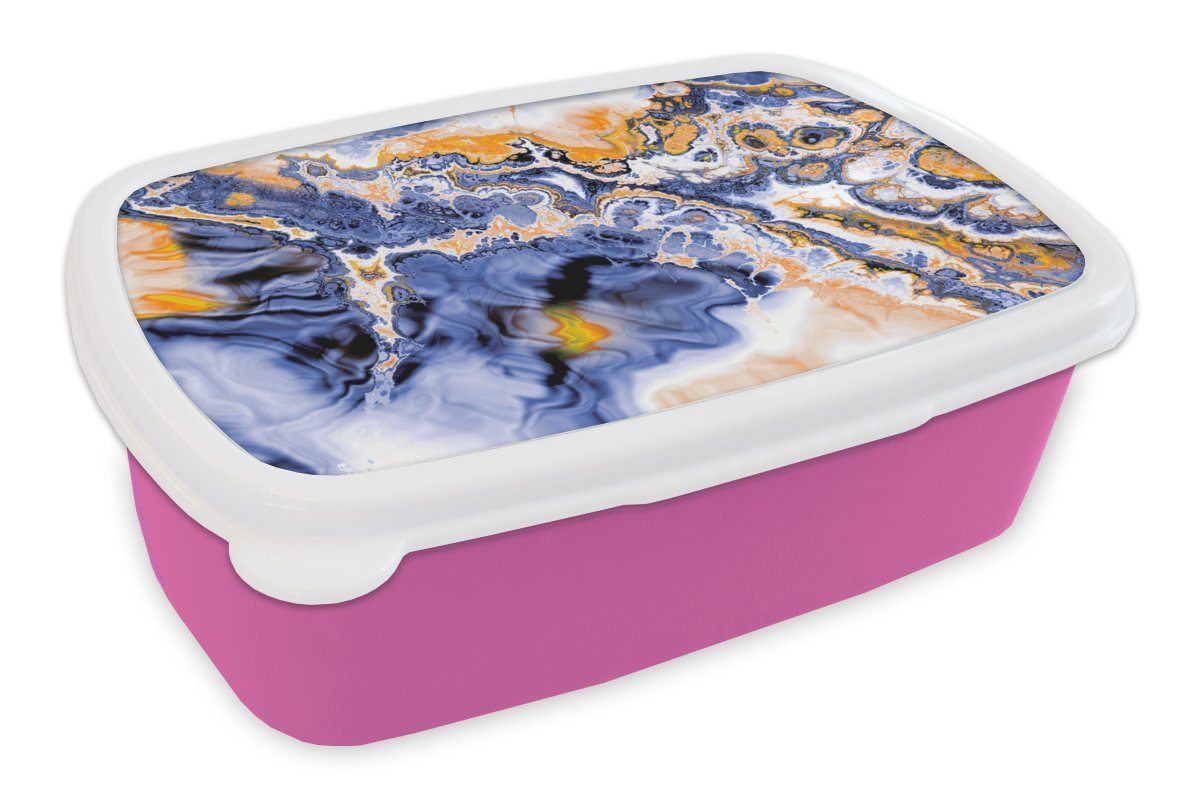 für Marmor Lunchbox - rosa (2-tlg), Brotdose Kinder, Snackbox, Erwachsene, - Mädchen, Blau, MuchoWow Orange Kunststoff Kunststoff, Brotbox