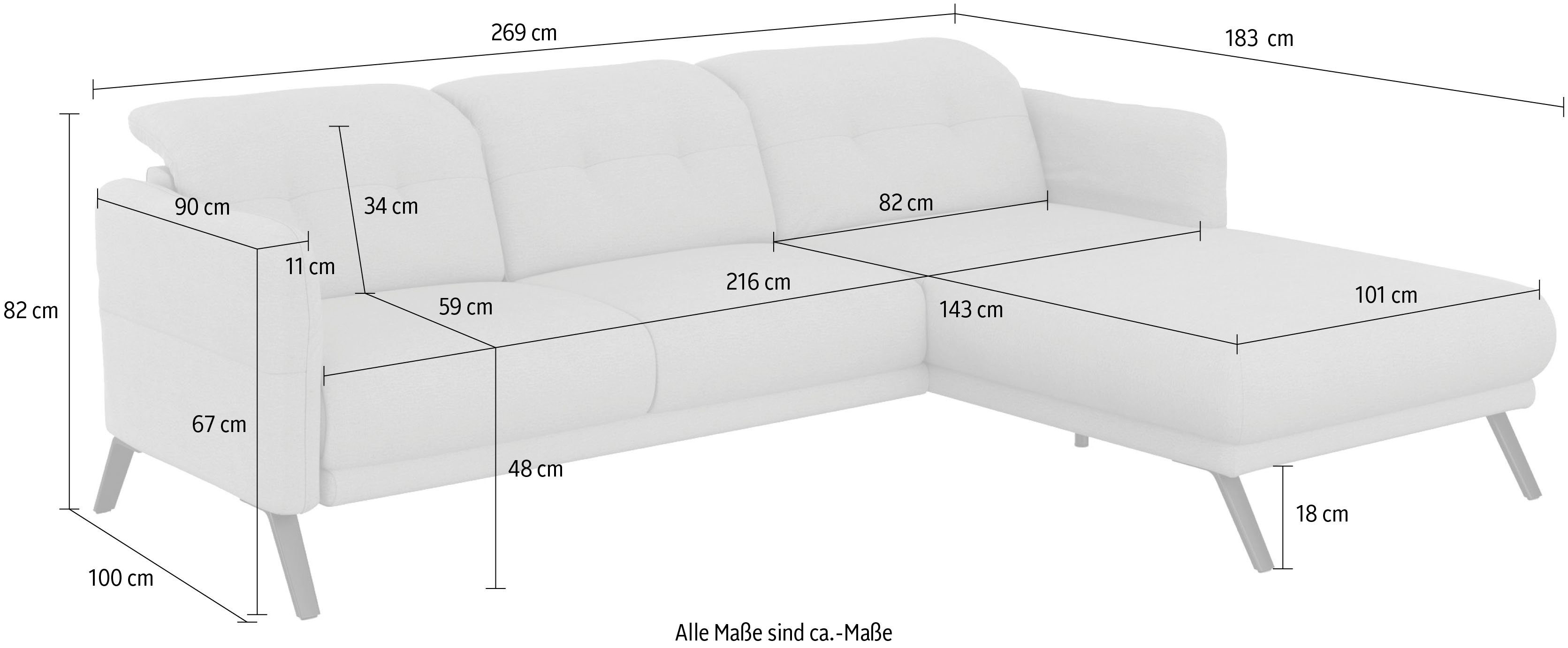 und Kopfteilverstellung sit&more Scandia, Ecksofa mit Armteilfunktion Wahlweise