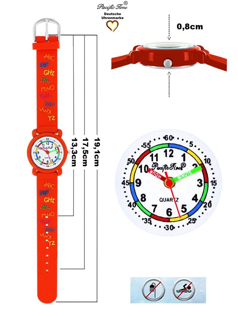 Kinder Pacific Armbanduhr Lernuhr Time Gratis Quarzuhr Versand orange ABC Silikonarmband,