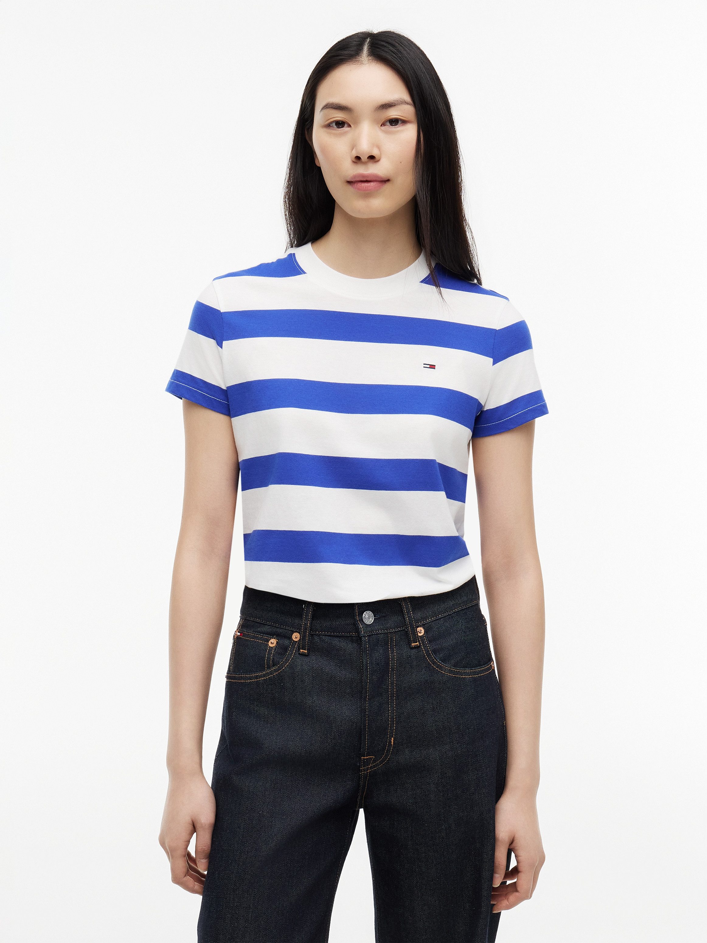 Tommy Jeans Kurzarmshirt TJW REG S FLAG JERSEY SS TEE EXT Baumwolle, regular fit, Kurzarm, Blockstreifen