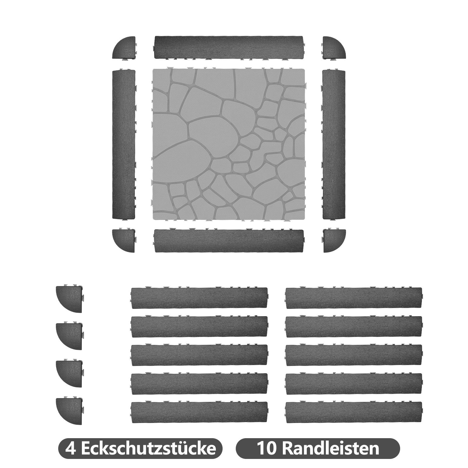 PFCTART Terrassendielen Terrassenfliesen Klicksystem – Kunststoff-Bodenfliesen 30,5 × 30,5 cm, BxL: je 5x30.5 cm, 20 mm Stärke, (Set, 14-St., Für Terrasse, Balkon, Garten, Wege & Innenbereich), Werkzeuglos verlegbar, rutschfest & wasserbeständig mit Entwässerung