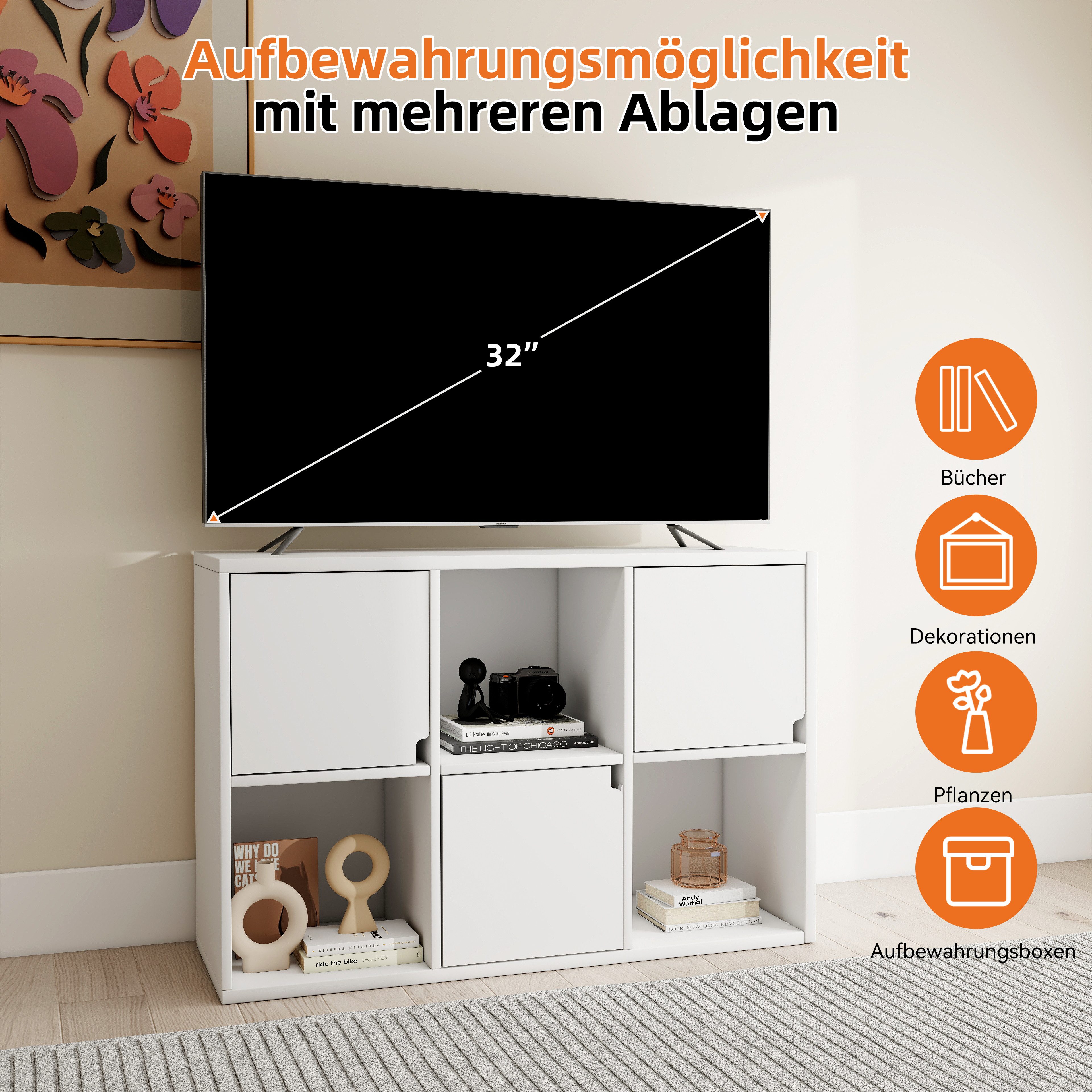 oyajia Bücherregal Bücherschrank Aufbewahrungsregal, Bücherregal, Würfelregal im modernen Design, 6 Fächer mit 3 Türen