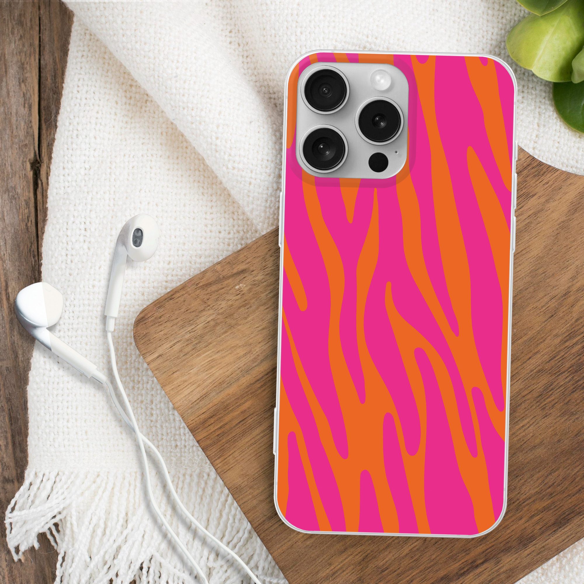 MuchoWow Handyhülle für Apple iPhone 16 Pro Max Zebramuster - Rosa - Orange - Tiermuster, Smartphone-Bumper, Print, Handy Schutzhülle Dünn