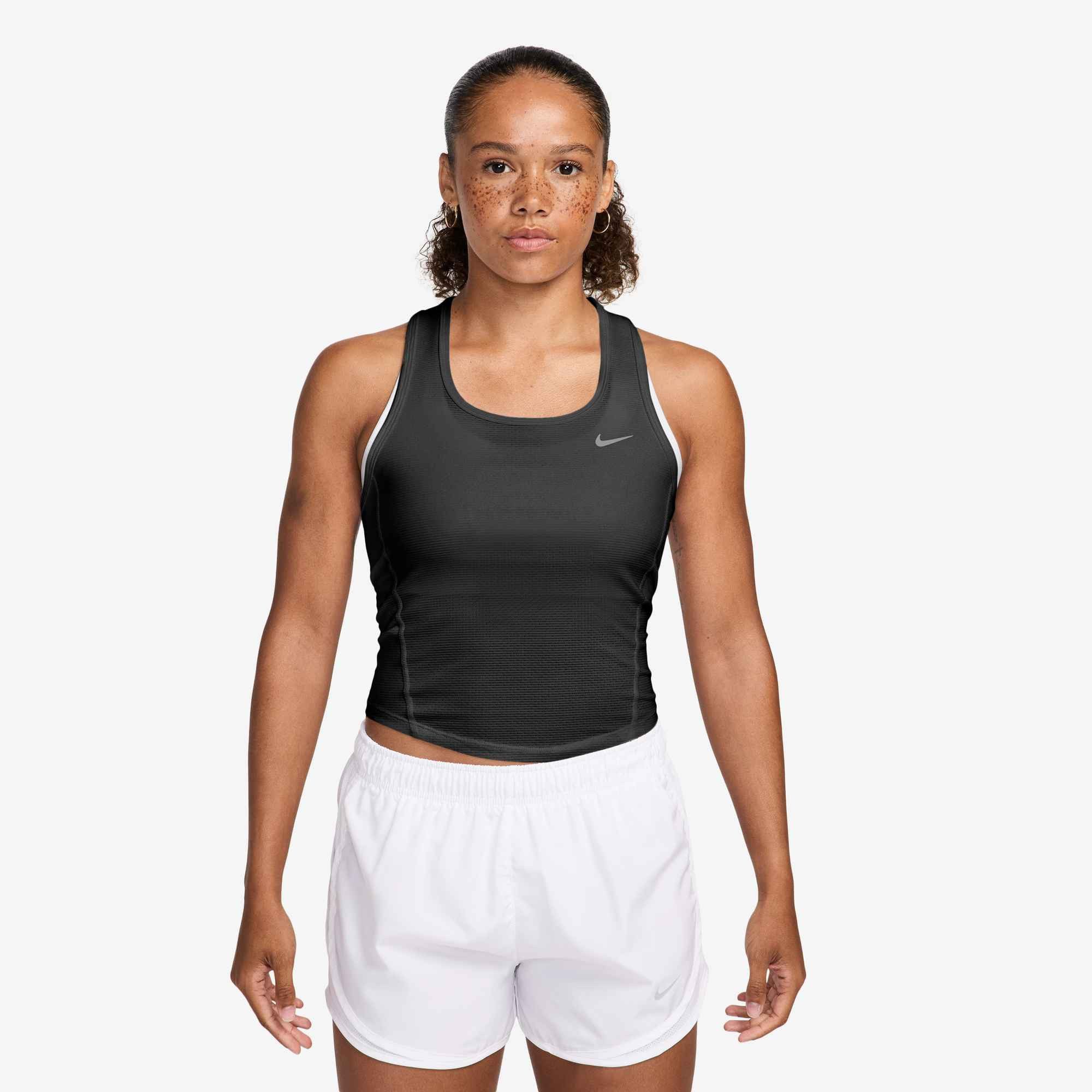 Nike Tanktop W NK TEMPO DF CRP MESH TANK mit Rundhalsausschnitt, aus Polyester und Elasthan