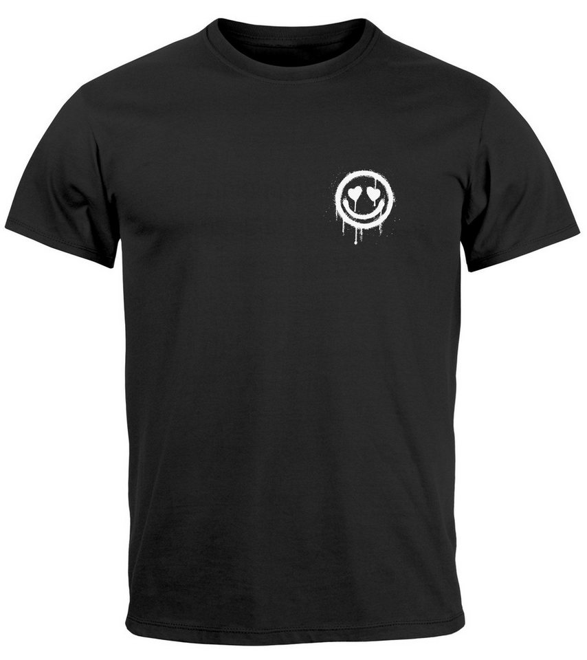 Neverless Print-Shirt Herren T-Shirt Print Aufdruck Motiv Drip Face Drippy Smile Herz-Augen mit Print