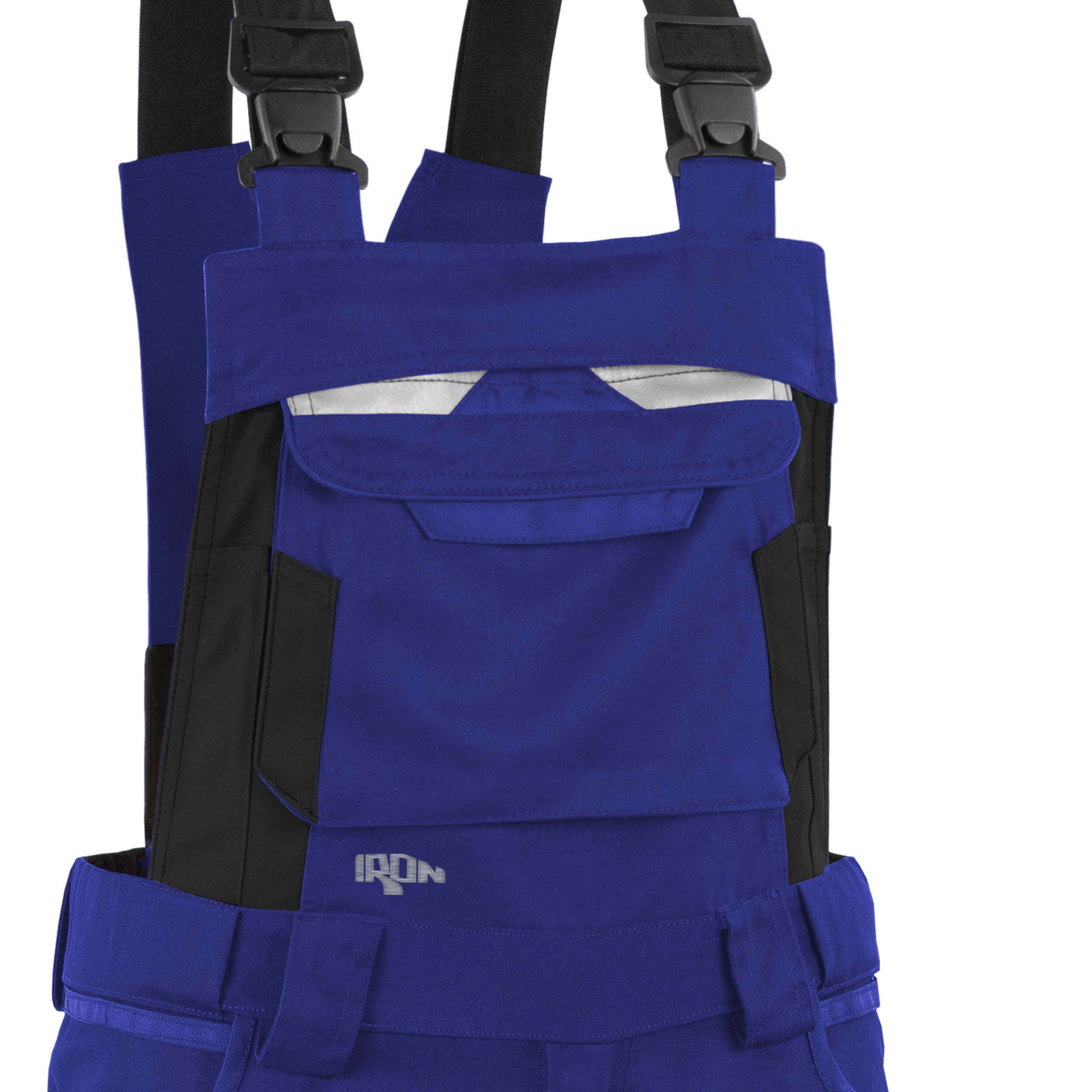 Qualitex Workwear Arbeitslatzhose moderne Latzhose IRON aus Lyocell, Cordura & Stretch - Reflexelemente (1-tlg) funktionaler Blaumann mit 19 Taschen - Atmungsaktiv - Verstellbar