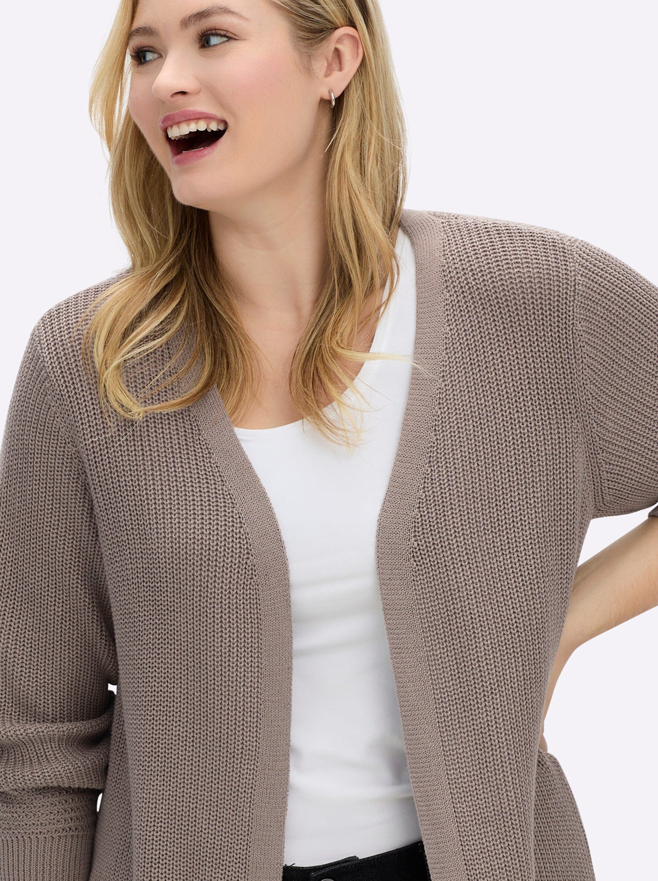 Witt Strickjacke Strickjacke Langarm Rippoptik in Grobstrick-Optik, offene Form