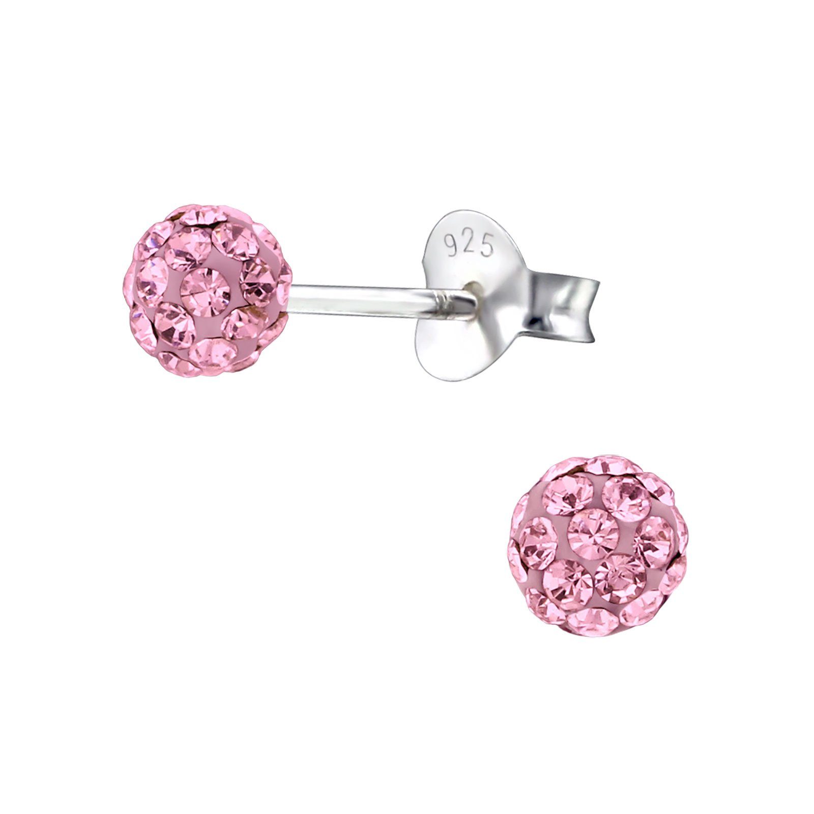 Silber Ohrringe 3mm BUNGSA (2 Paar aus (1 925 Ohrstecker Discokugel Ohrring-Set 2-tlg), rosa Ohrschmuck Damen Stück),