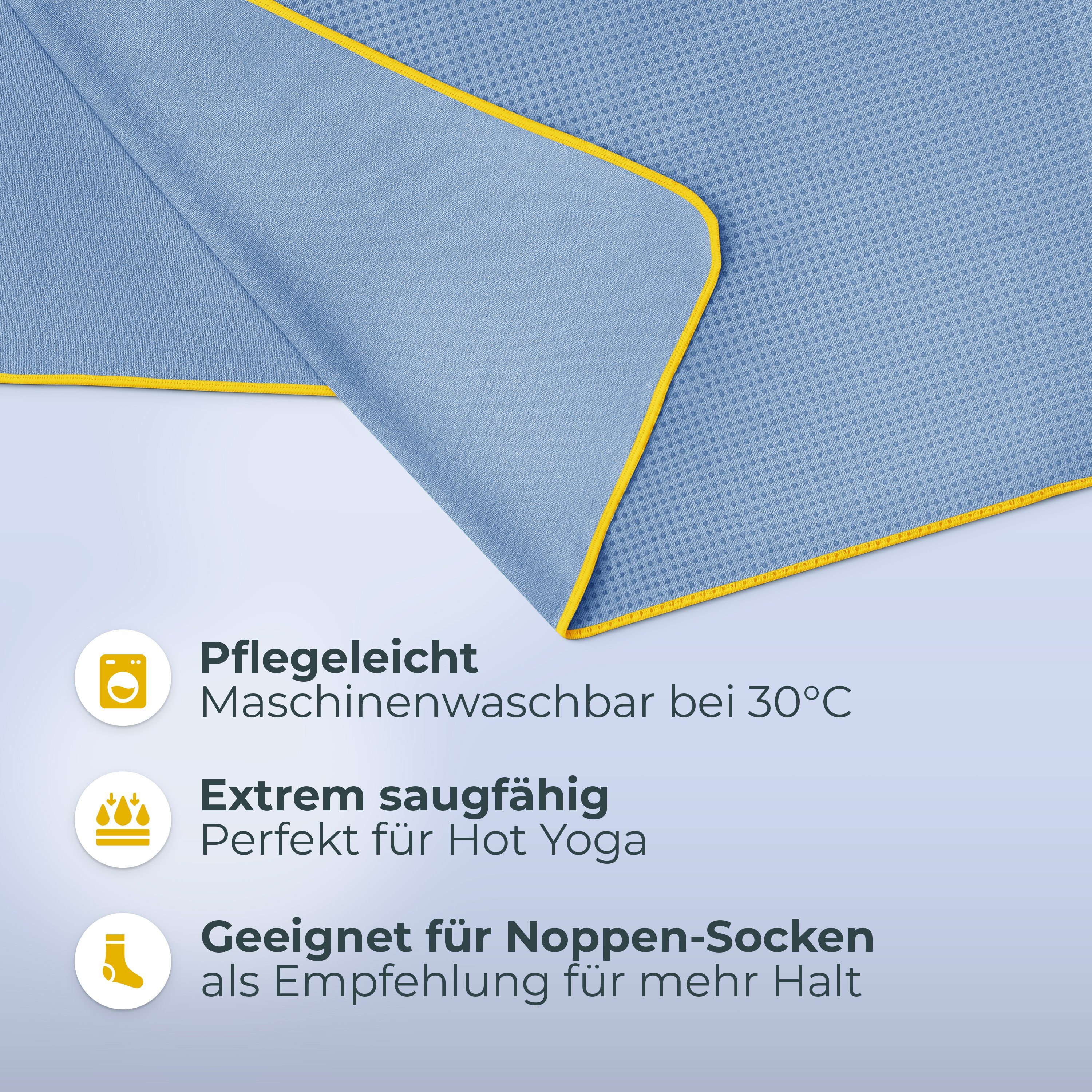 NirvanaShape Sporthandtuch Yoga Handtuch mit Antirutsch-Noppen, Yogatuch-Auflage für Yogamatte, Microfaser, +Yoga Einführungs eBook, Yogatuch-Auflage Saugstark, Hygienisch