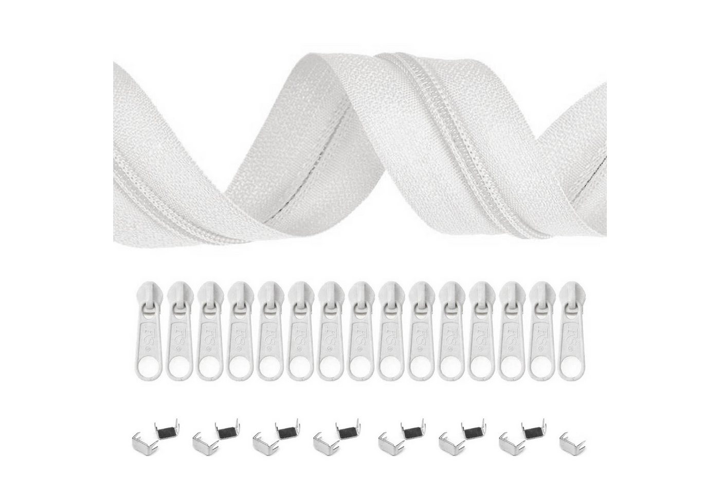 maDDma Kreativset 5m Endlos-Reißverschluss 3mm mit 10 Zippern und 15 Endstücke Farbwahl, (Paket)