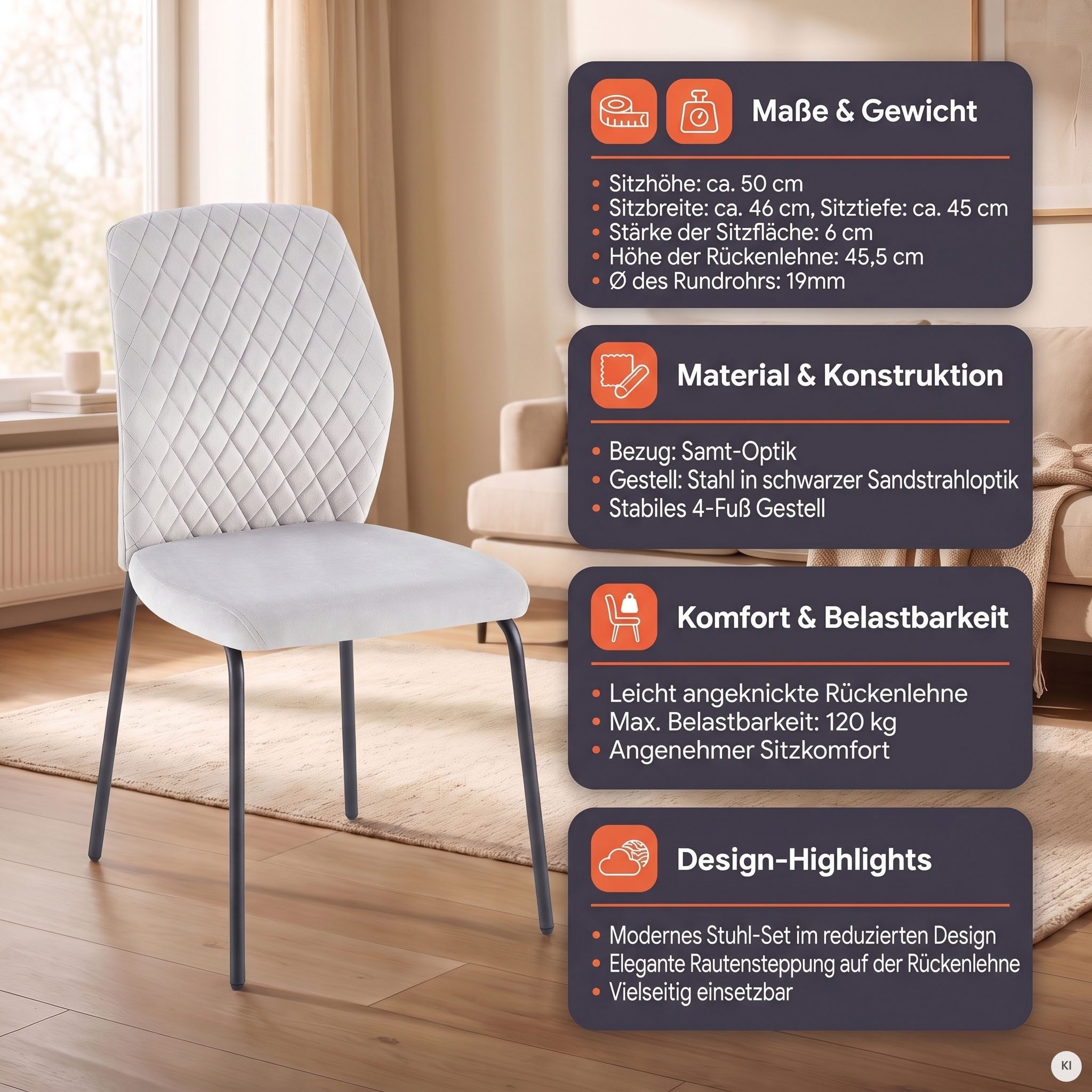 SalesFever 4-Fußstuhl Esszimmerstuhl mit elegantem Stil (Set, 2 St), 2er Set mit eleganter Wabensteppung im Rücken