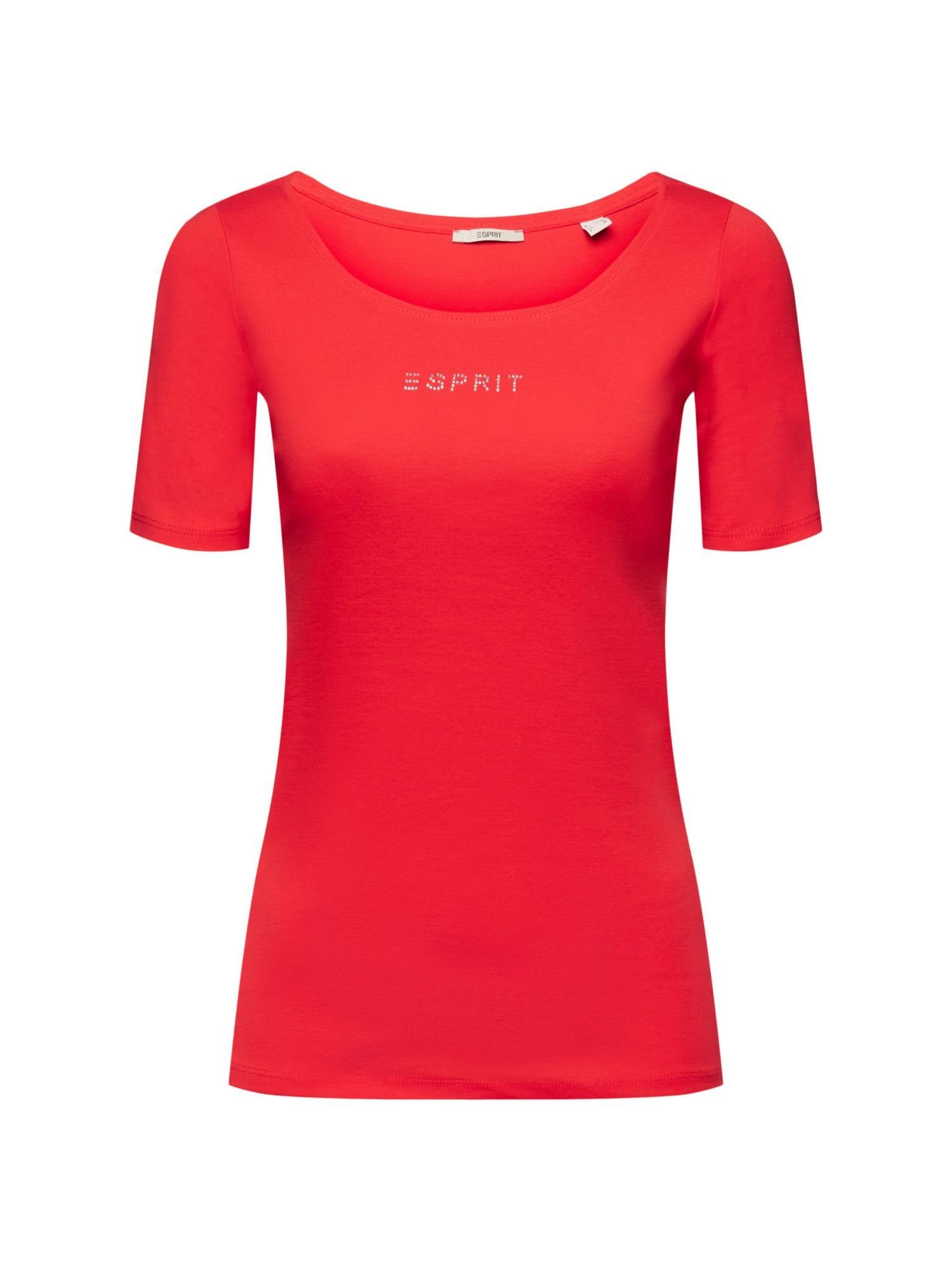 Esprit T-Shirt T-Shirt mit Logo aus Glitzersteinchen (1-tlg) RED