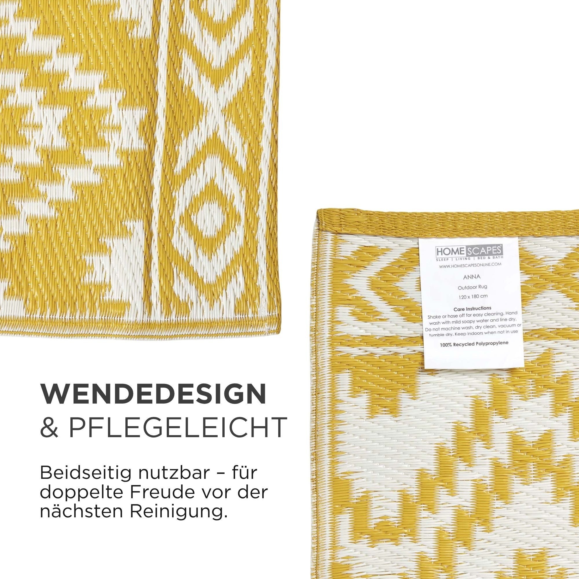 Homescapes Outdoorteppich Outdoor-Teppich Anna aus Polypropylen, senfgelb gemustert,120 x 180 cm, rechteckig, Höhe: 20 mm – Bild 5 von 5