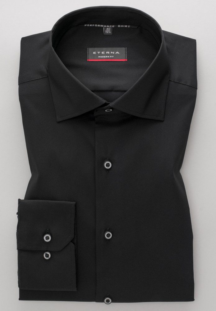 Eterna Businesshemd ETERNA COMFORT FIT Performance Shirt Langarm Hemd schwarz twill 3377-3