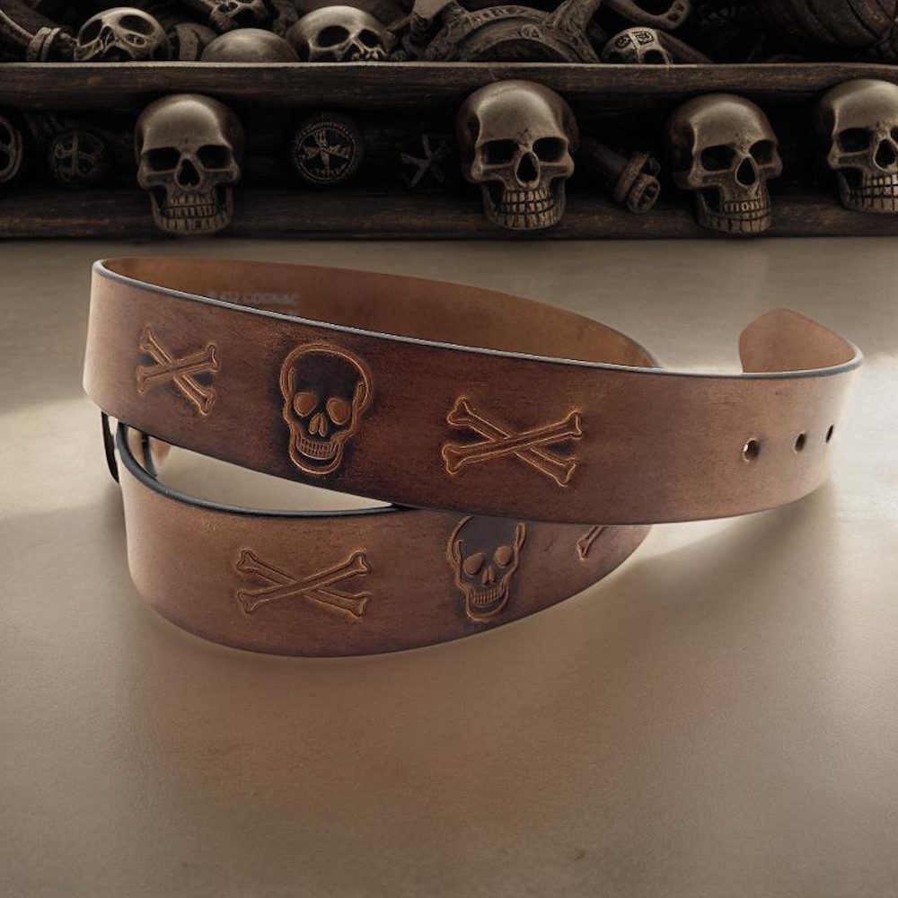 Ledergürtel echt Leder Gürtel aus Büffelvollleder mit Totenkopf