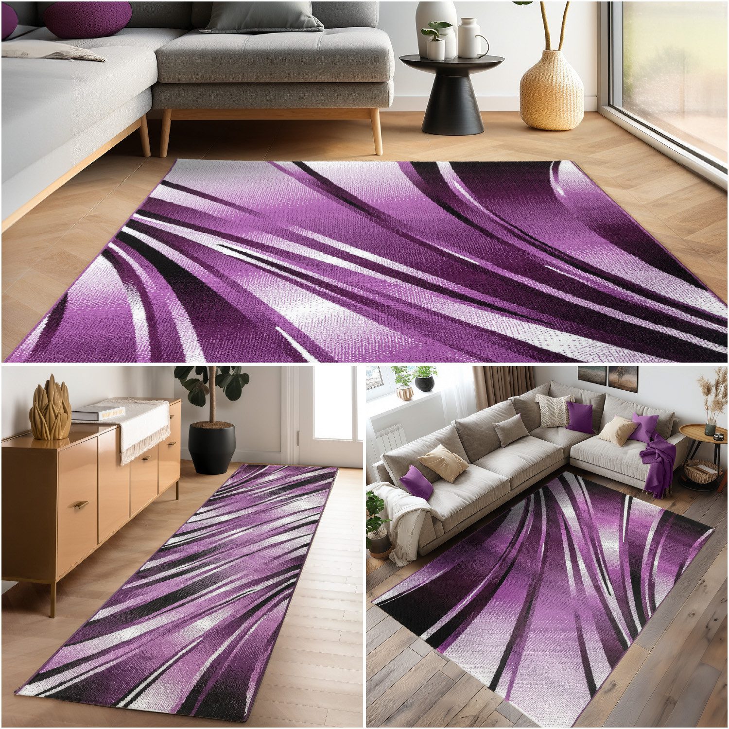Carpettex Designteppich Abstrakt Wellen Design, Läufer, Höhe: 12 mm, Kurzflor Teppich Wohnzimmer Abstrakt Wellen Design versch. größe