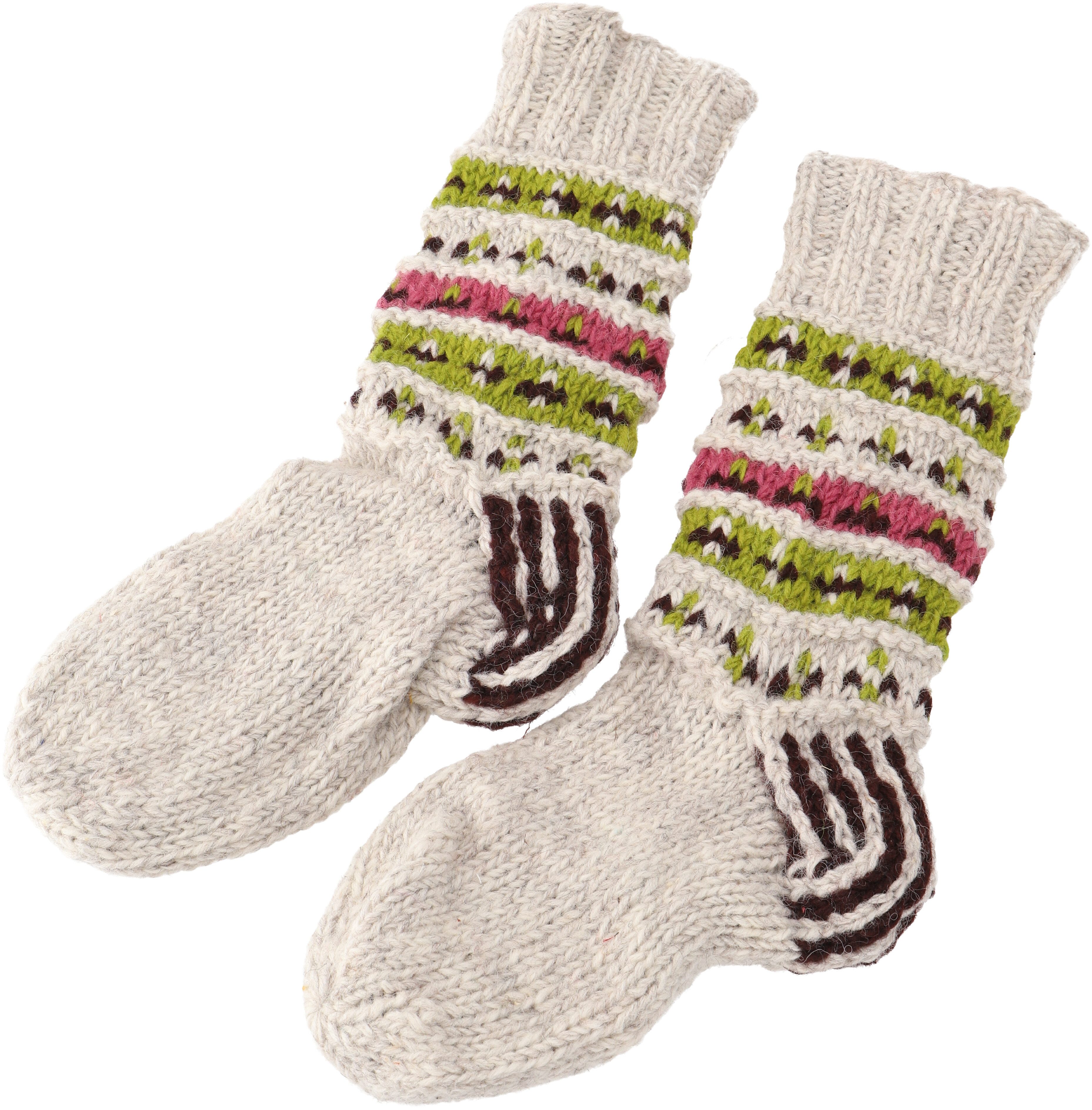 Haussocken Handgestrickte gefütterte Schafwollsocken,..