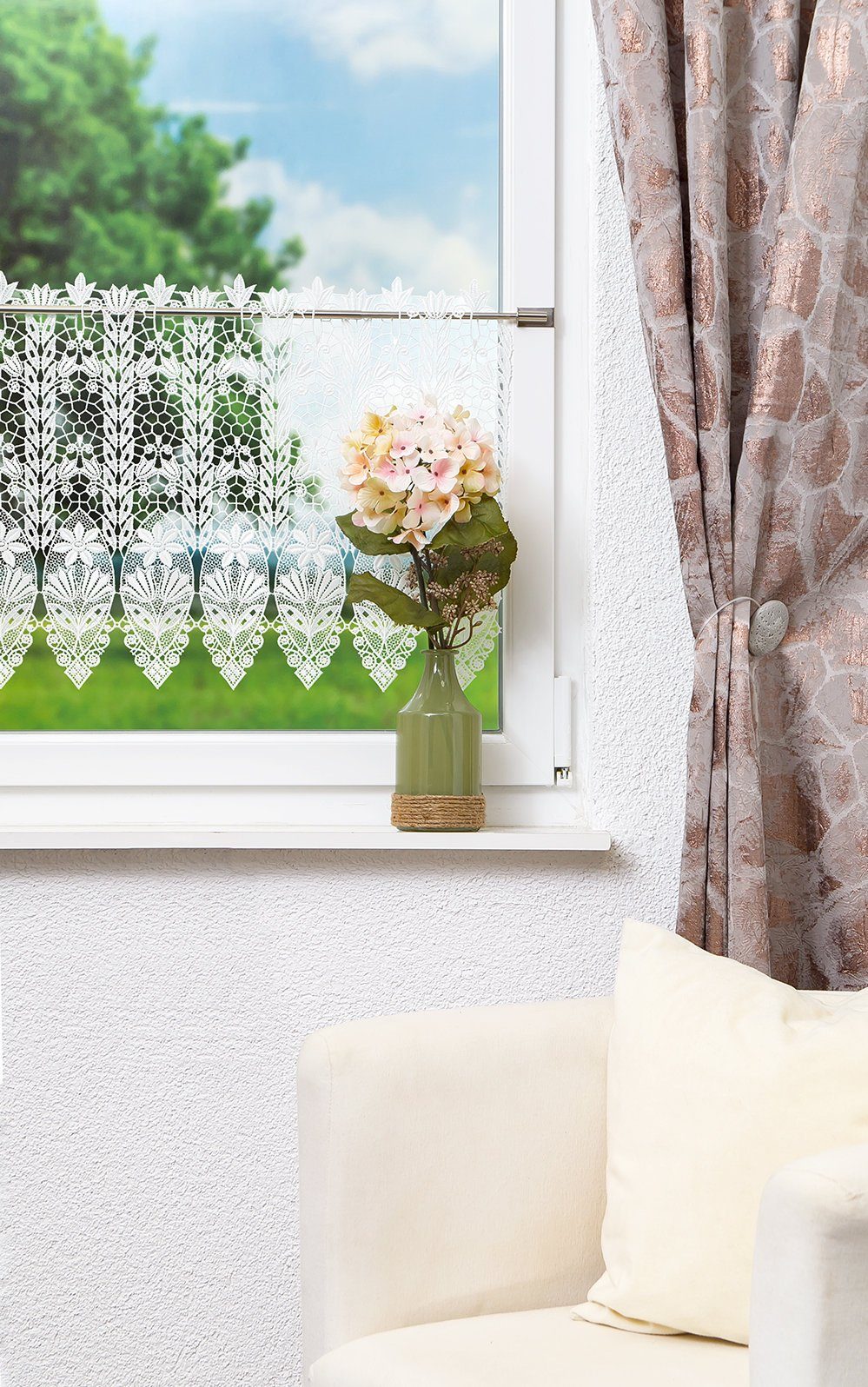 Plauener Spitze® Scheibengardine Blütenmedaillon (1 St), transparent, HxB 4 günstig online kaufen