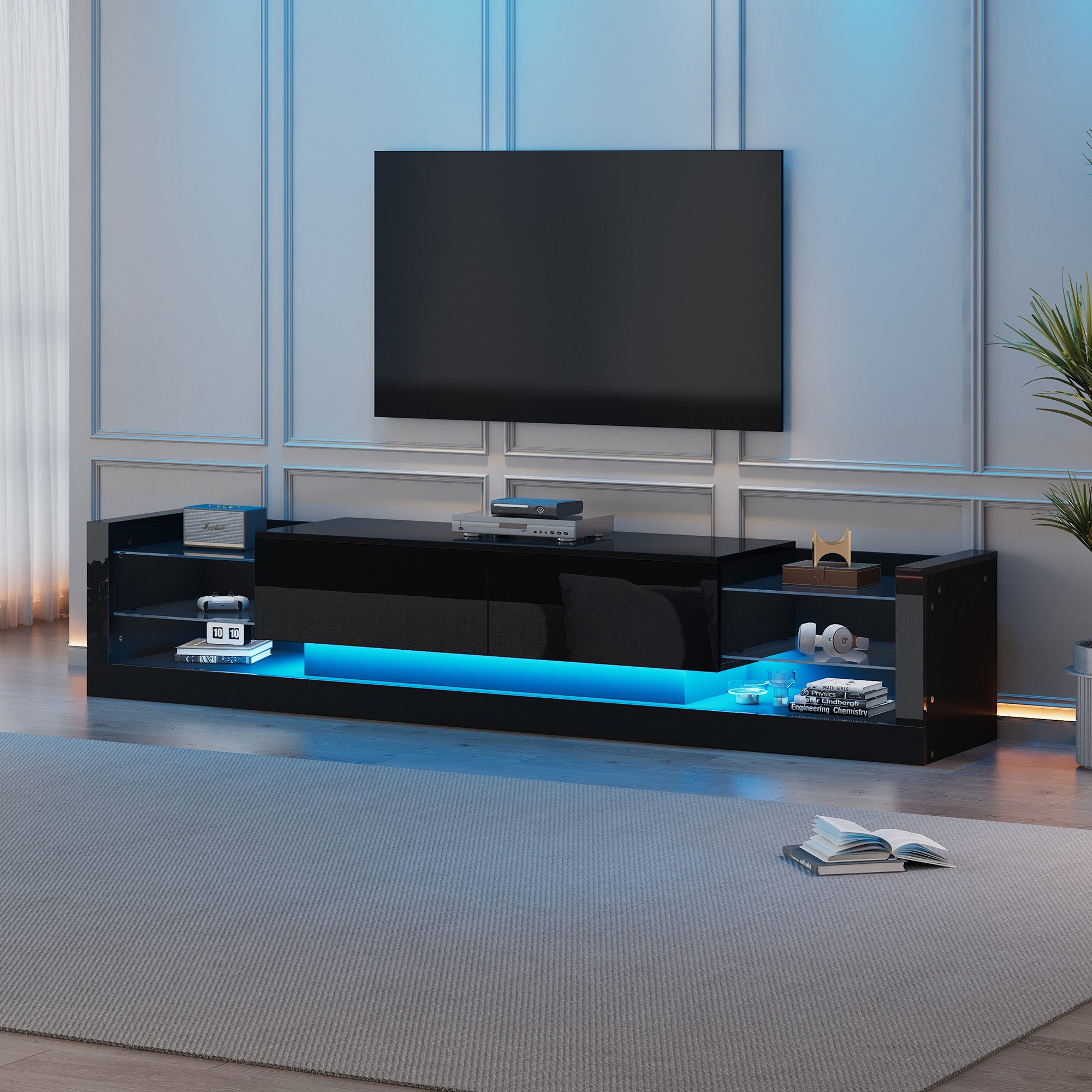 STILVORA Wohnzimmer-Set mit LED-Licht,TV-Schrank TV-Regal Hochglanz mit Gla günstig online kaufen