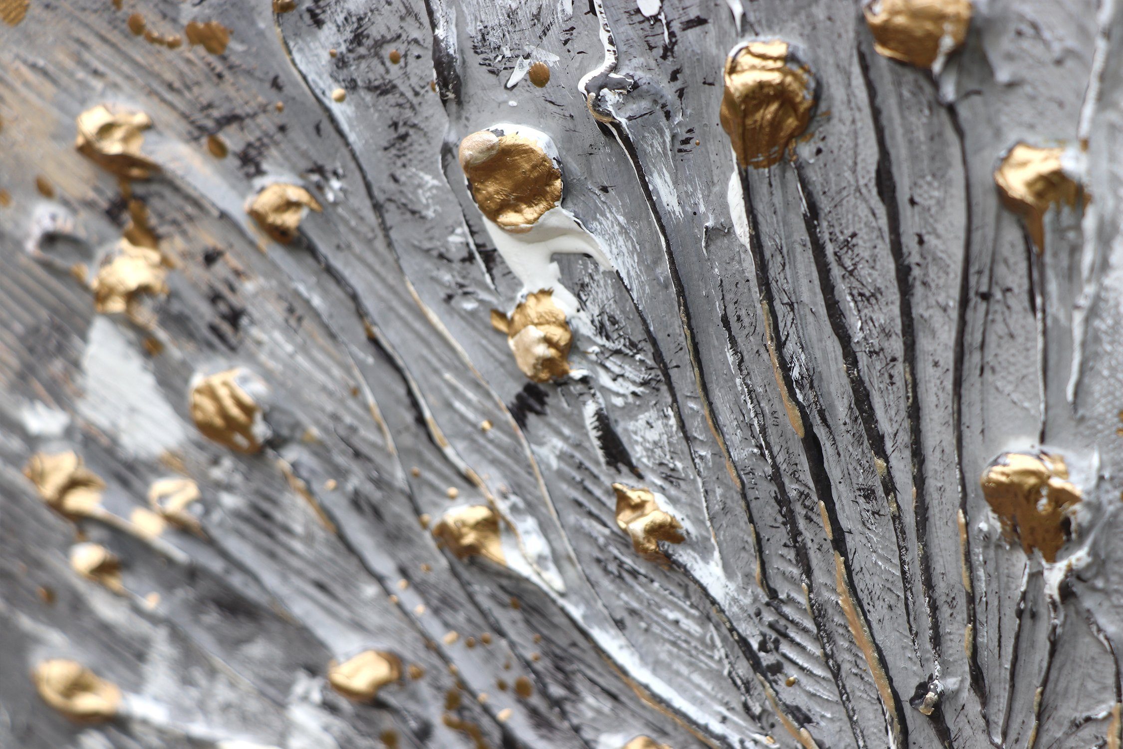 YS-Art Gemälde Frühlingsblumen, Blumen, Löwenzahn Leinwand Bild Handgemalt Gold Grau Schwarz Blumen