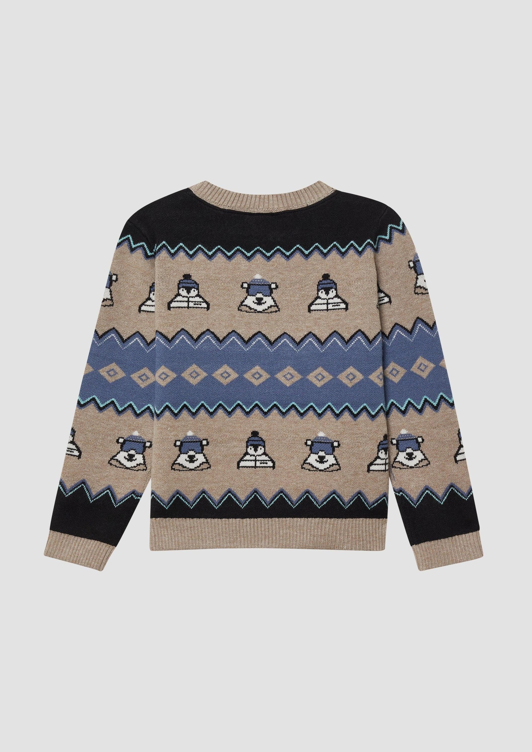 s.Oliver Longpullover Strickpullover Langarm-Jacquardpullover im Regular Fit mit Rundhalsausschnitt