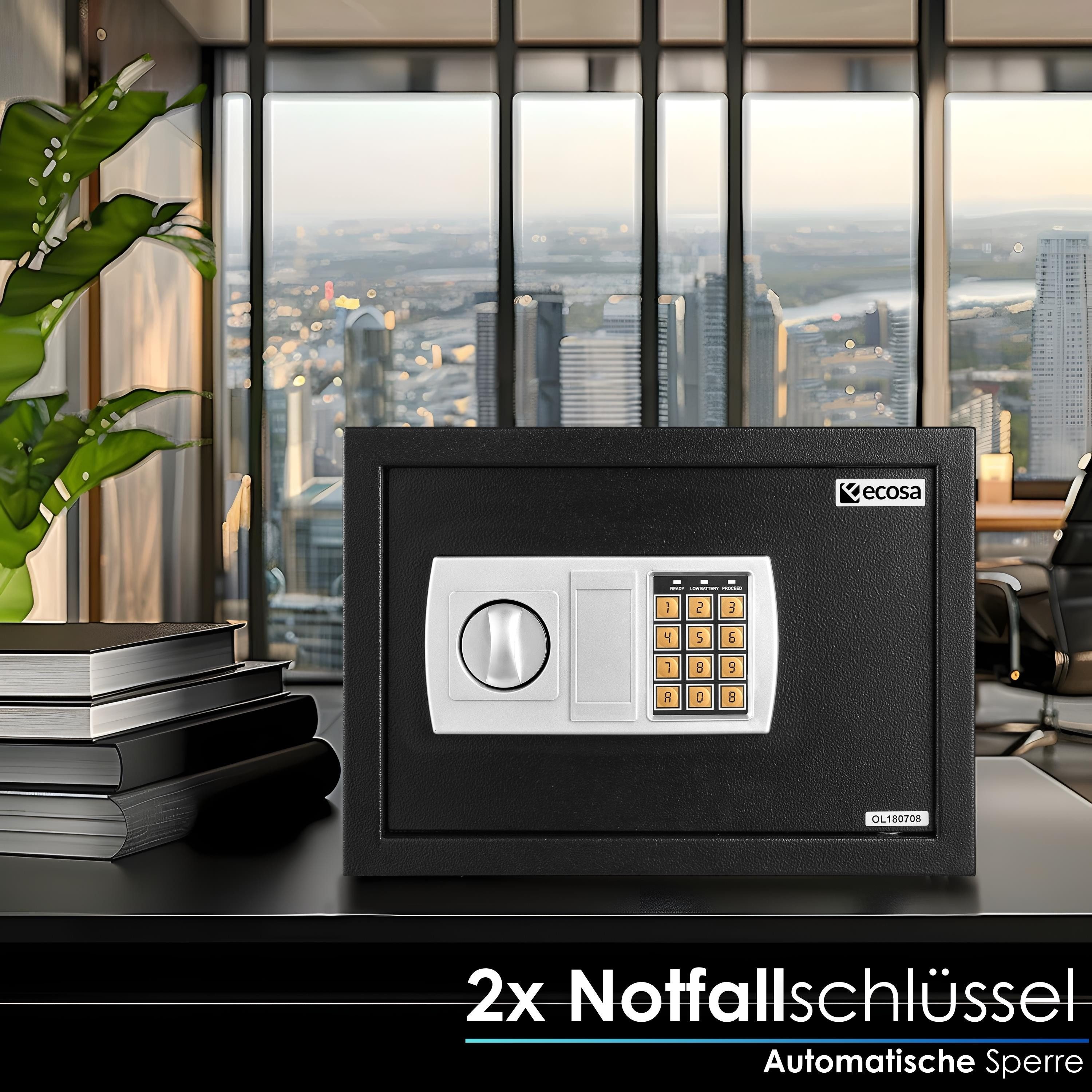 ecosa Möbeltresor EO-5060, Automatische Sperre,Batteriebetrieben,mit Alarm,Notfallschlüssel