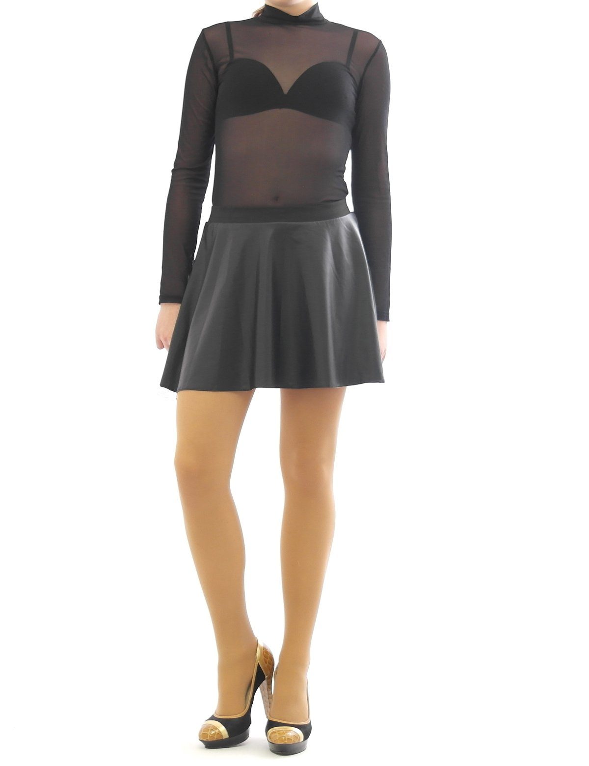 SYS Minirock Swing Rock Mini Gummibund Glanz Matt Lack Leder Optik Skirt Mi günstig online kaufen