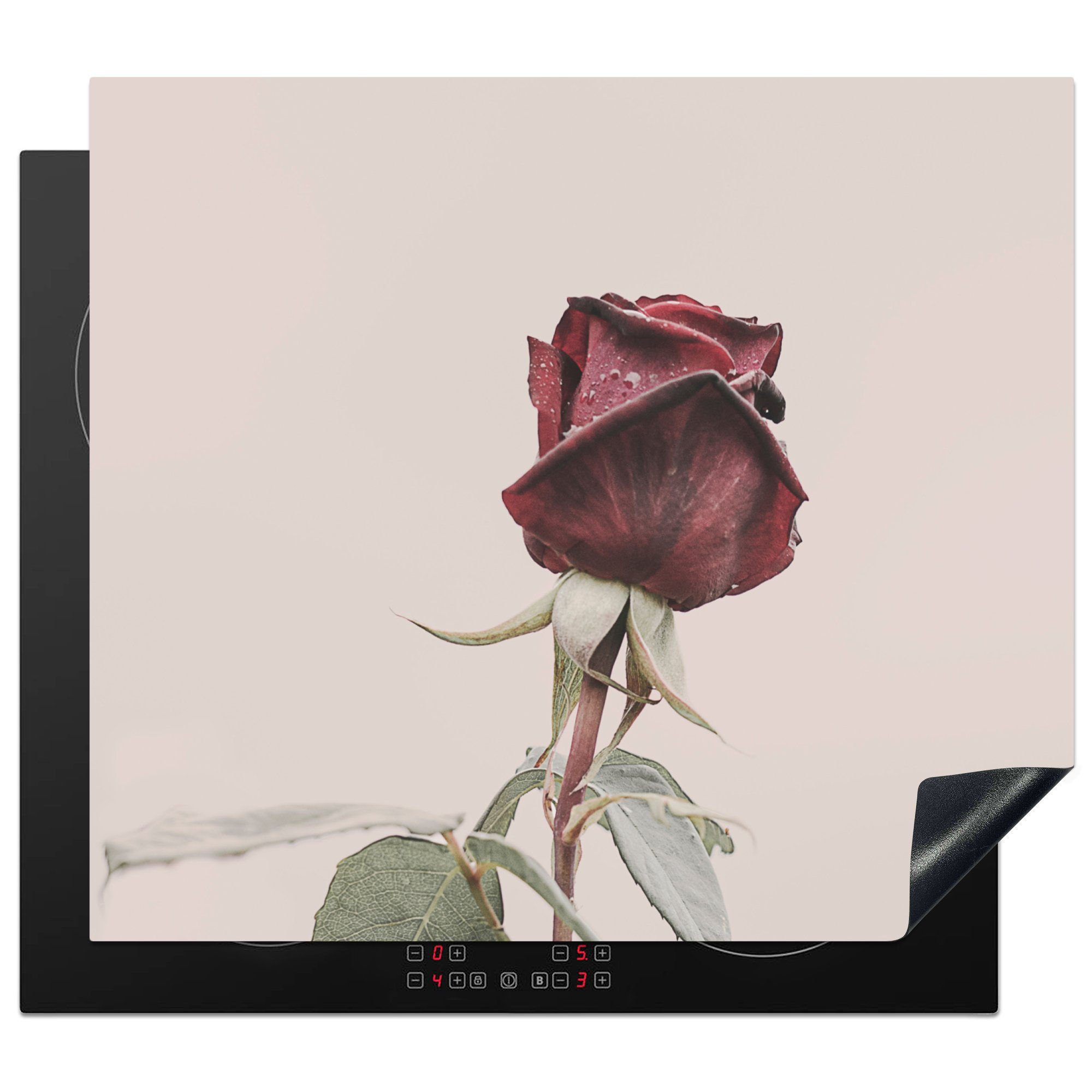 MuchoWow Herdblende-/Abdeckplatte Blumen - Rot - Rosen - Grün, Vinyl, (1 tlg), 60x52 cm, Mobile Arbeitsfläche nutzbar, Ceranfeldabdeckung