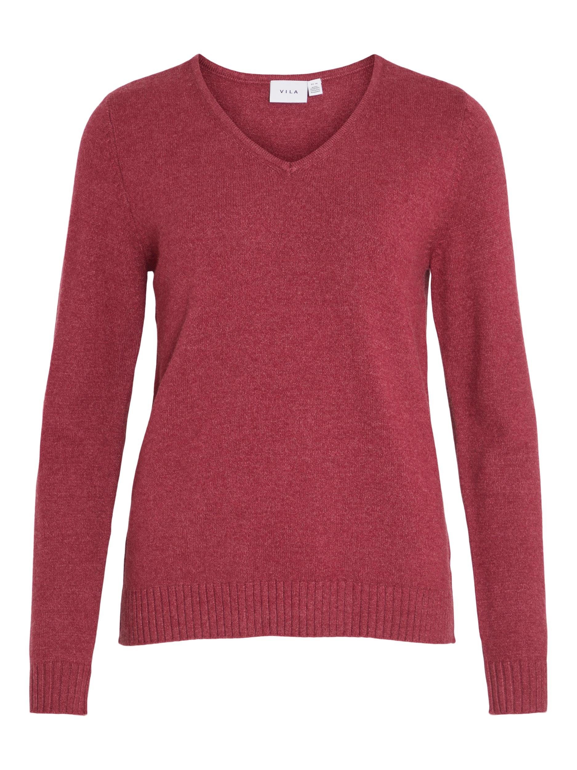 Vila Red - NOOS Detail:DARK KNIT V-Ausschnitt-Pullover V-NECK MELANGE Beet L/S TOP VIRIL