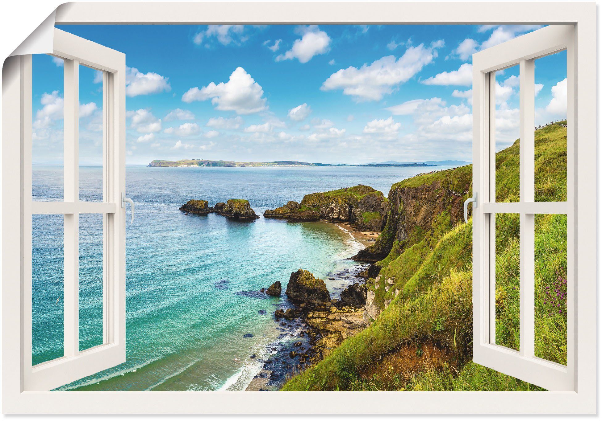 Artland Wandbild Küstenweg in Nordirland durchs Fenster, Meer Bilder (1 St),  als Leinwandbild, Wandaufkleber oder Poster in versch. Größen