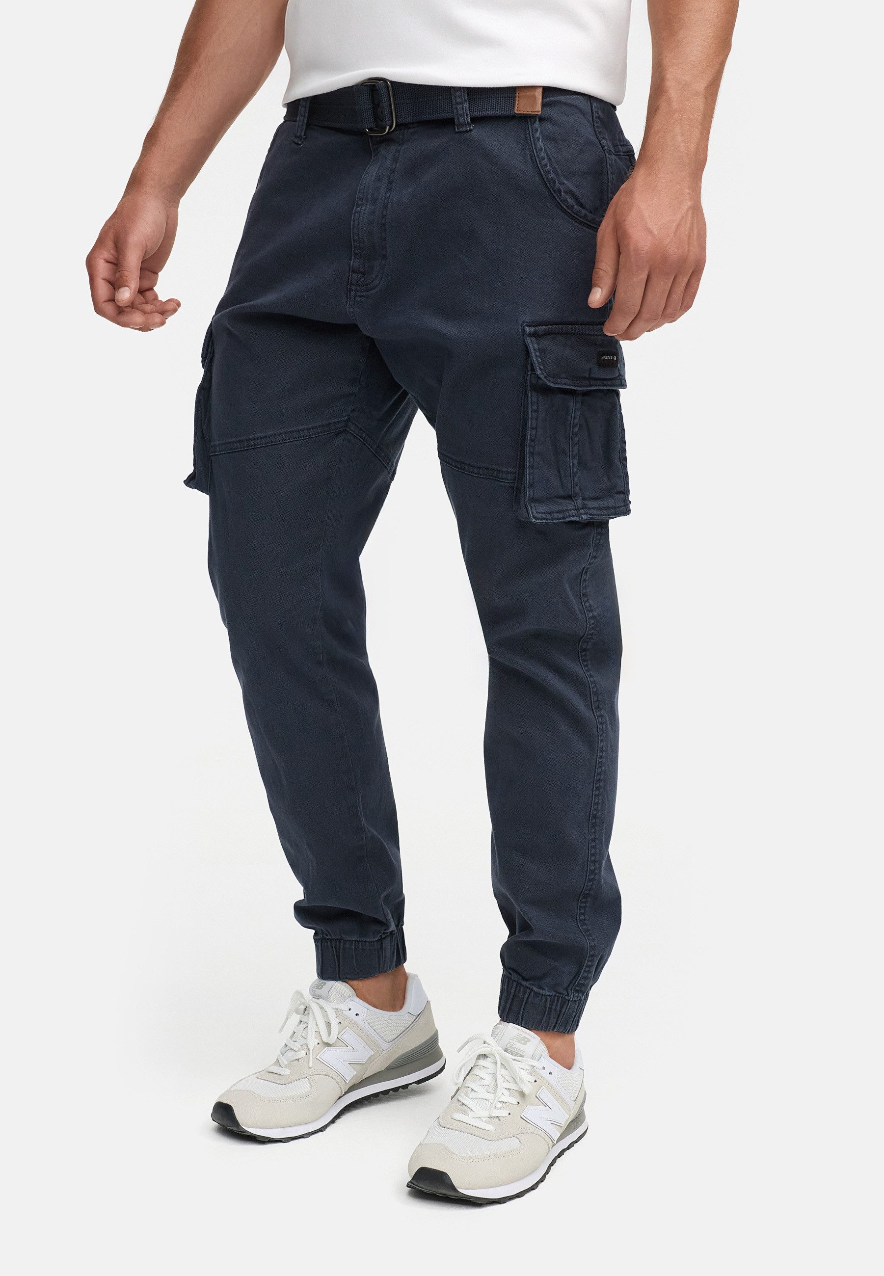 Indicode Cargohose Herren Kerr Cargo Hose Herrenhose aus elastischer Baumwoll-Qualität, inkl. Gürtel