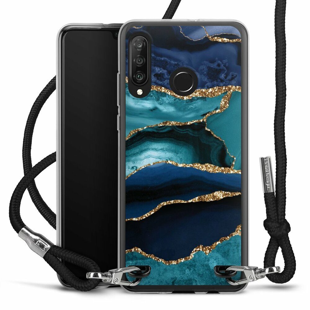DeinDesign Handyhülle Marmor Trends Glitzer Look, Huawei P30 Lite Handykette Hülle mit Band Case zum Umhängen