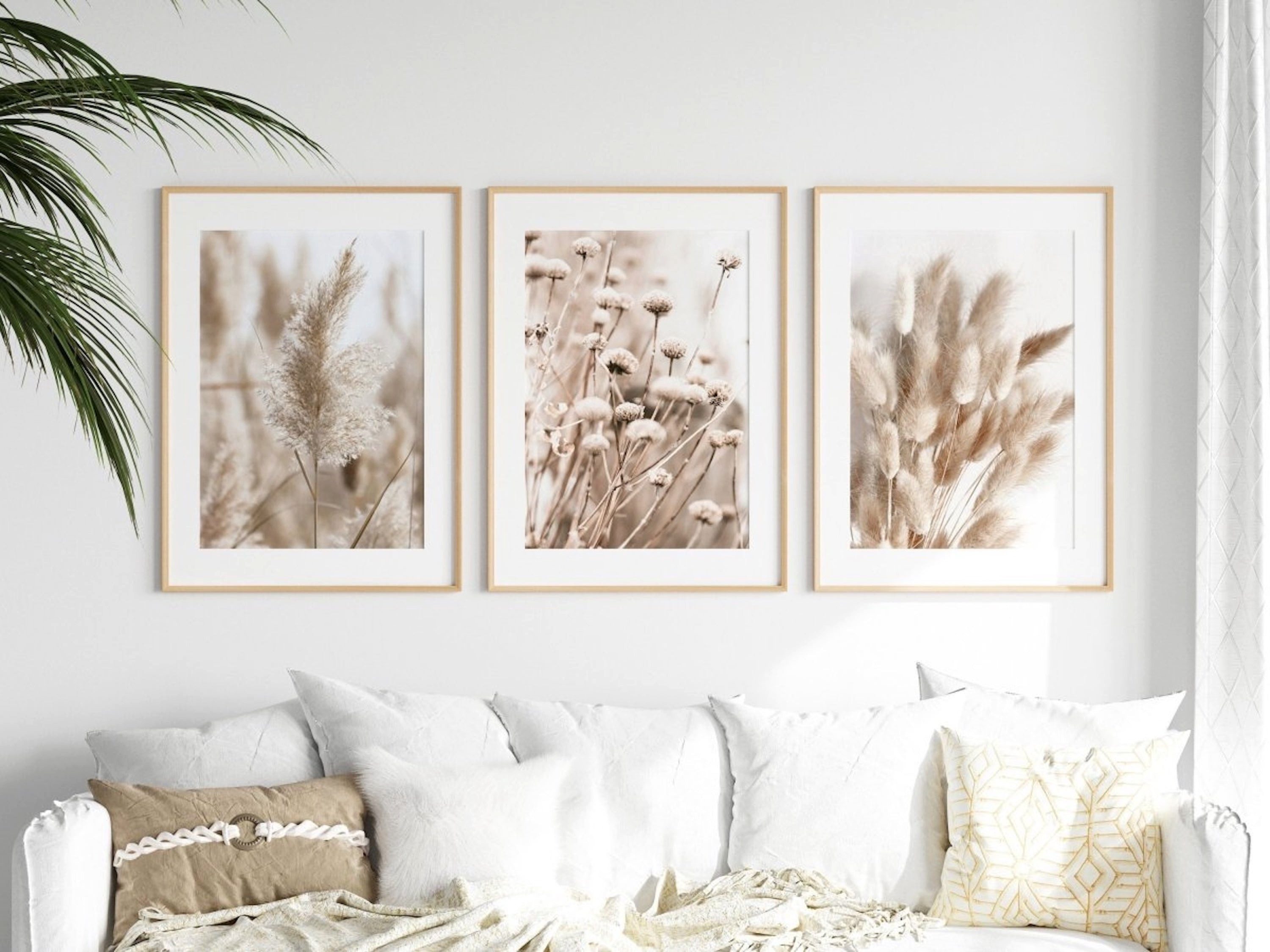 JUSTGOODMOOD Poster Pampasgras Beige Blätter Wandbilder Wohnzimmer Schlafzimmer Deko Print, A (1 St)