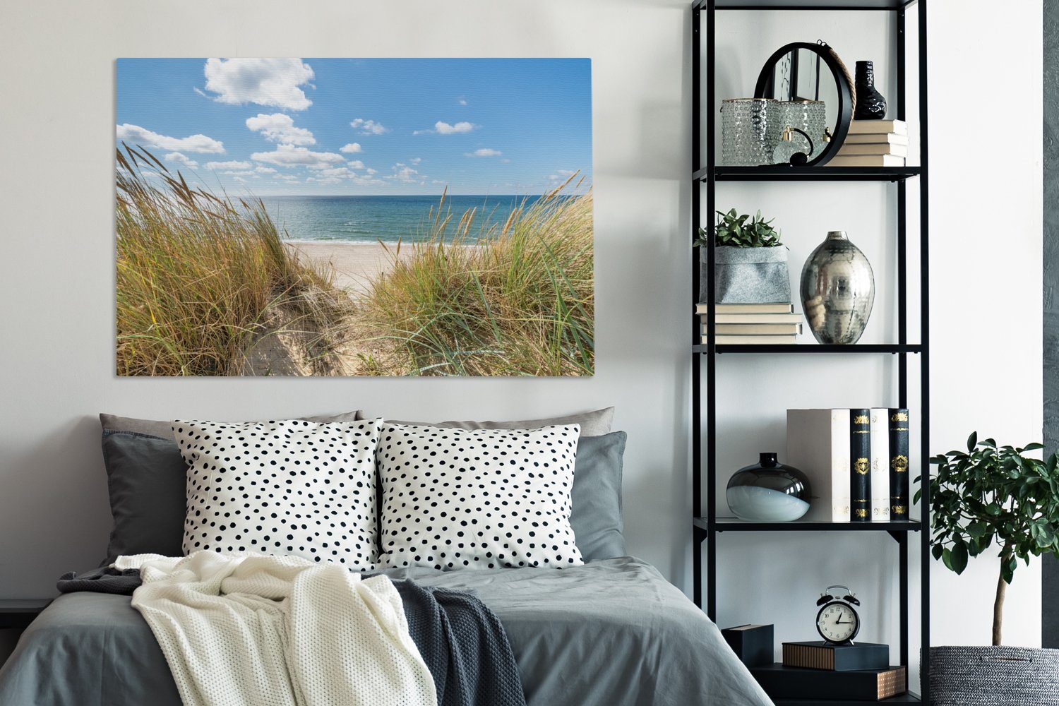 OneMillionCanvasses® Leinwandbild Düne - Gras XXL, St), (1 cm Strand, 120x80 alle Meer Gemälde, - Wohnbereiche, großes, Wandbild - für