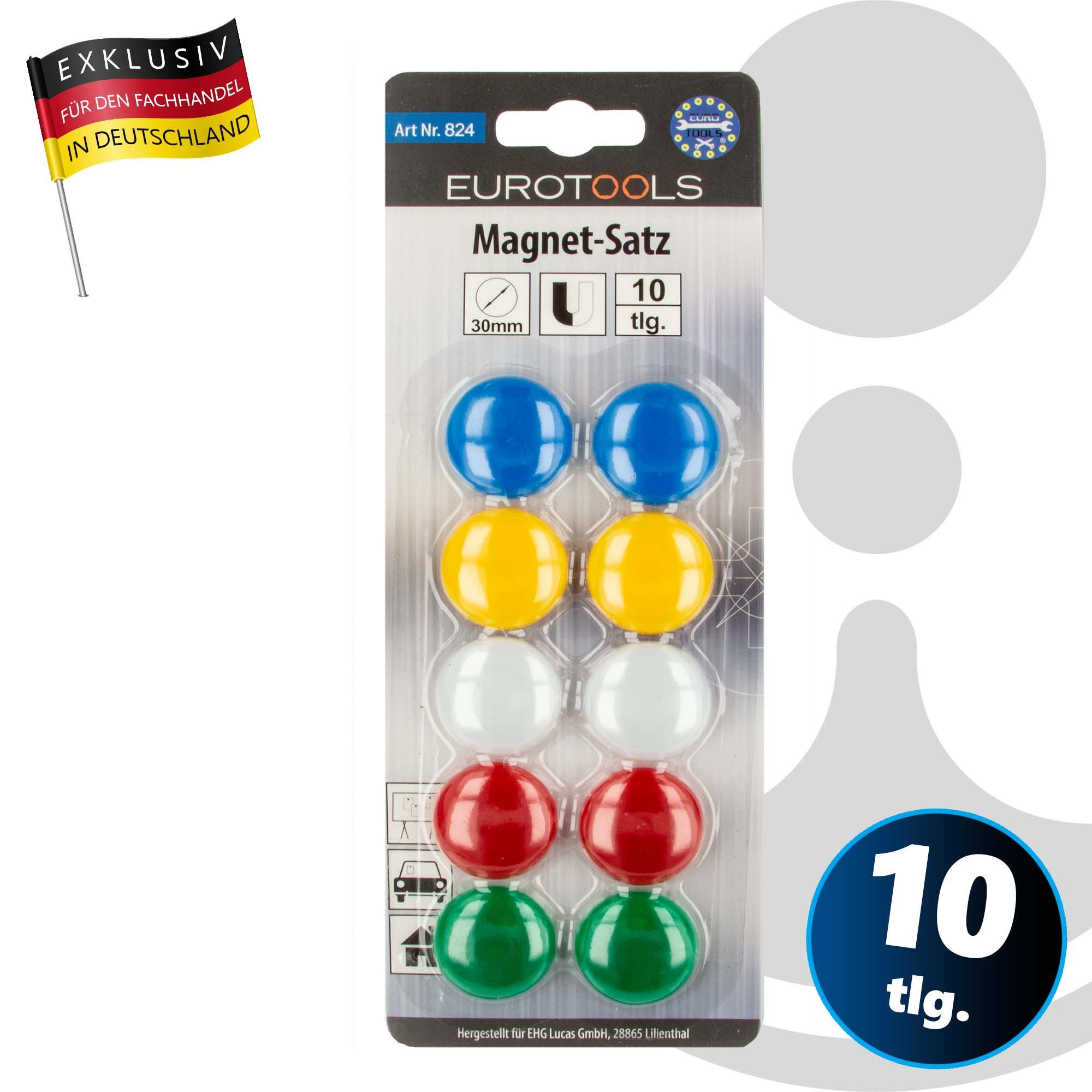 Thumbnail - EUROTOOLS Magnet Magnet-Satz - Ø 30 mm - 10 - teilig, farbig sortiert