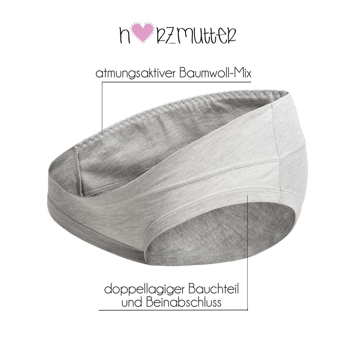 Unterbauchslip Pack, Baumwoll-Mix (3er Umstandswäsche - - Umstandsslip Herzmutter Rosa/Weiß/Grau 3-St)
