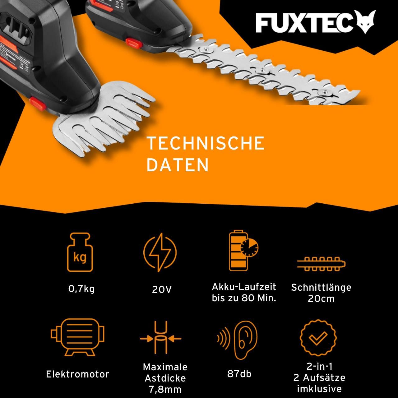 FUXTEC Akku-Heckenschere FX-E1HHS20SET, 2Ah-Akku, 20cm Schnittlänge, günstig online kaufen