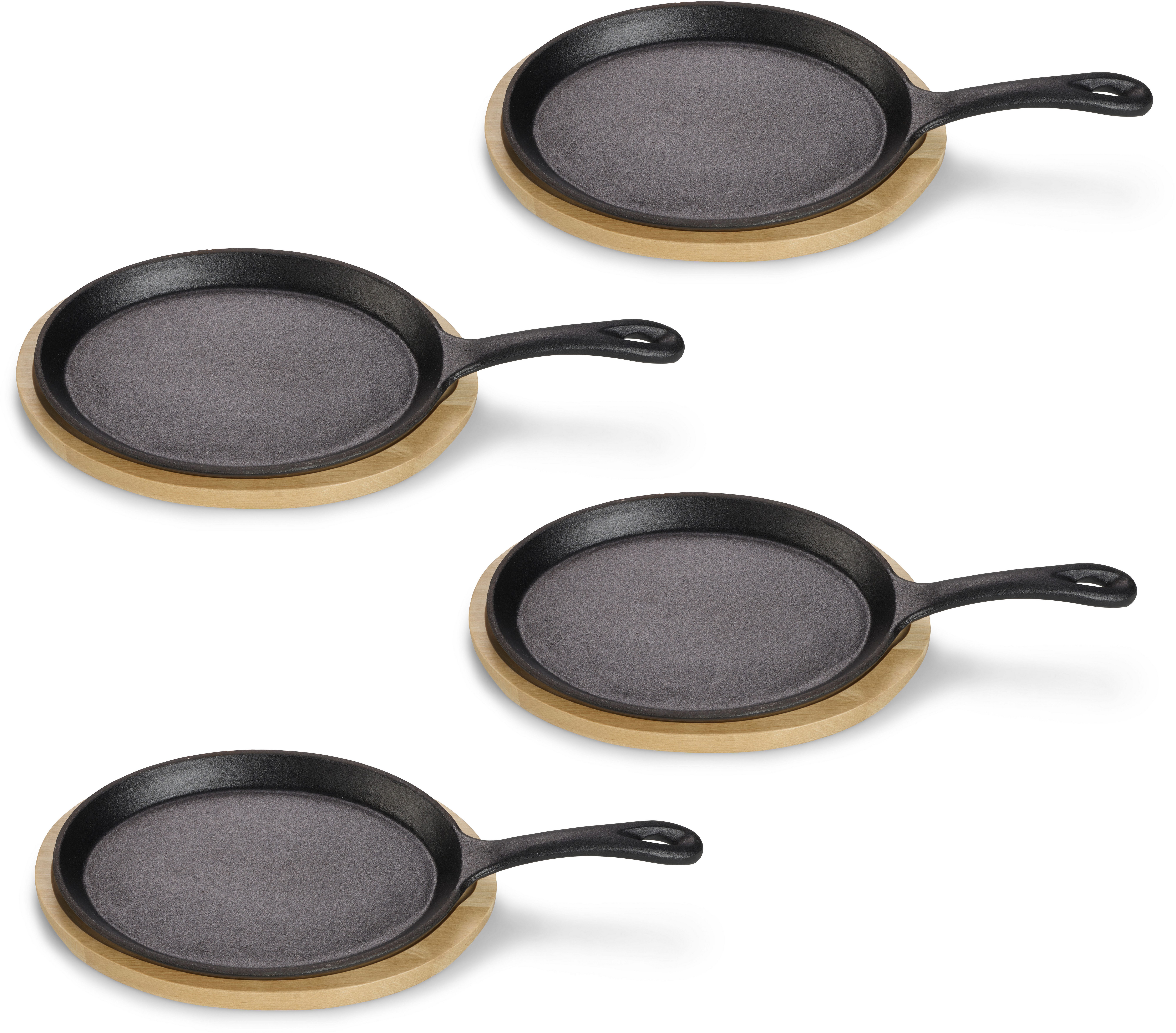 ECHTWERK Servierpfanne 4x Pfännchen "Rund", Gusseisen (Set, 4-tlg), inkl. dekorativem Servierbrett, bereits eingebrannt